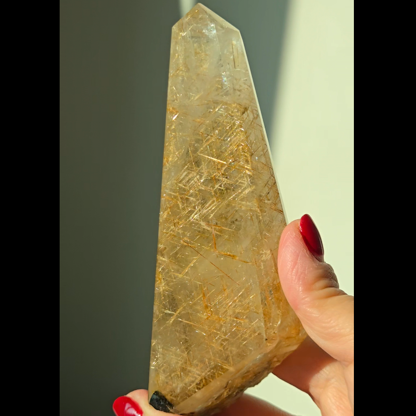 Sagenite golden lattice rutilated quartz point - RT1472