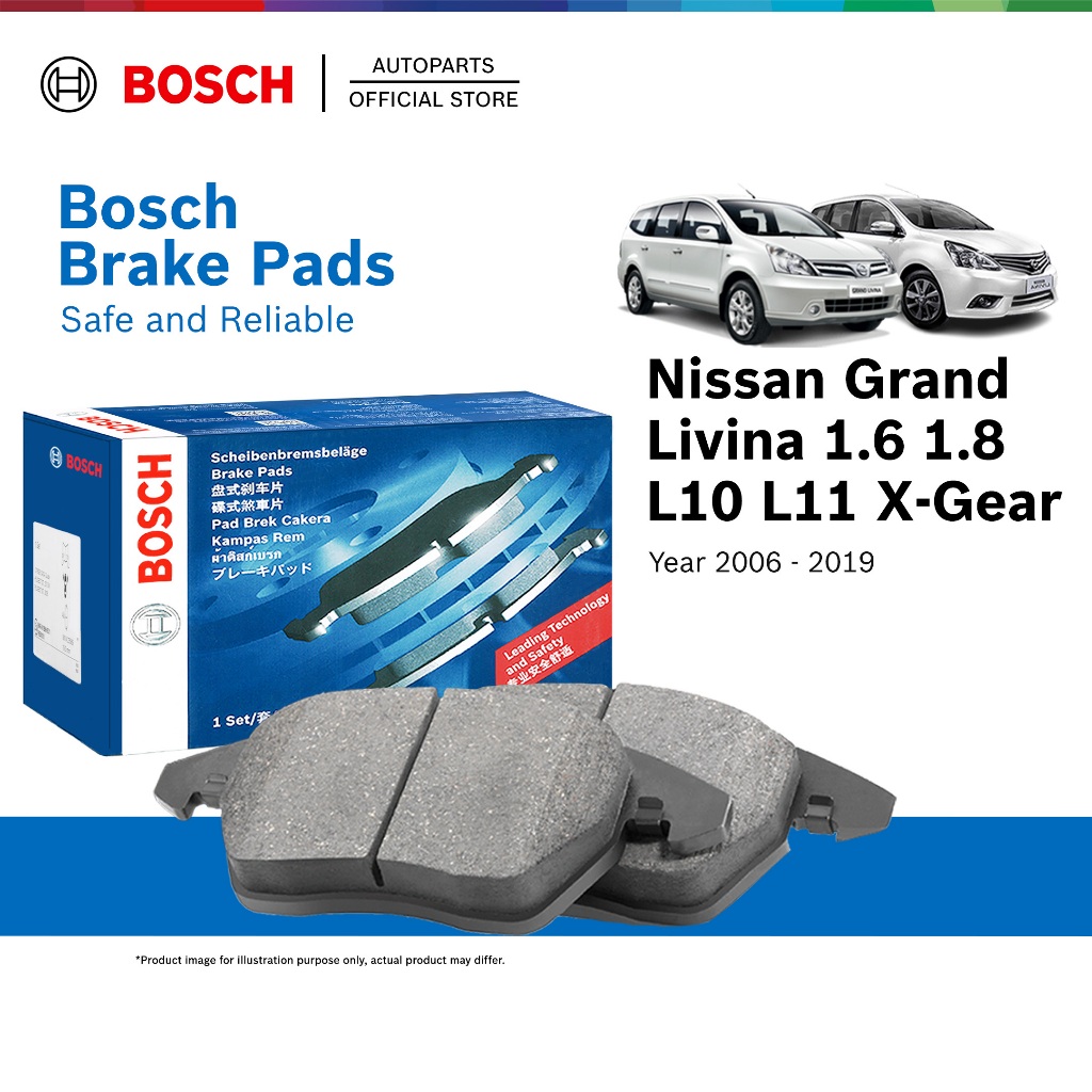 Bosch Front Brake Pads for Nissan Grand Livina 1.6 1.8 L10 L11 X-Gear (2006 - 2019) 0986AB1049 GDB7742