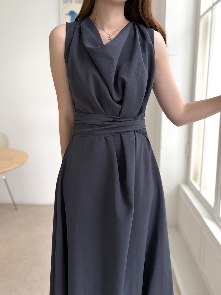 Athena Drape Dress (Charcoal)
