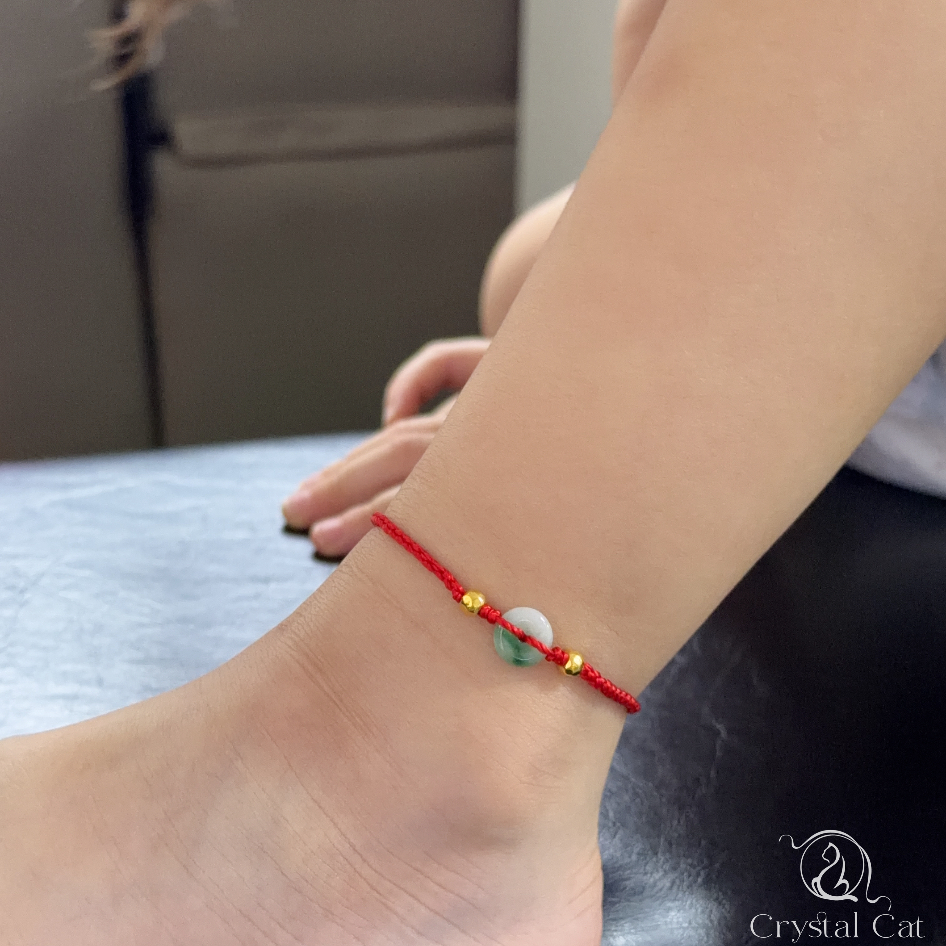 999硬金金珠+天然翡翠平安扣襯手绳