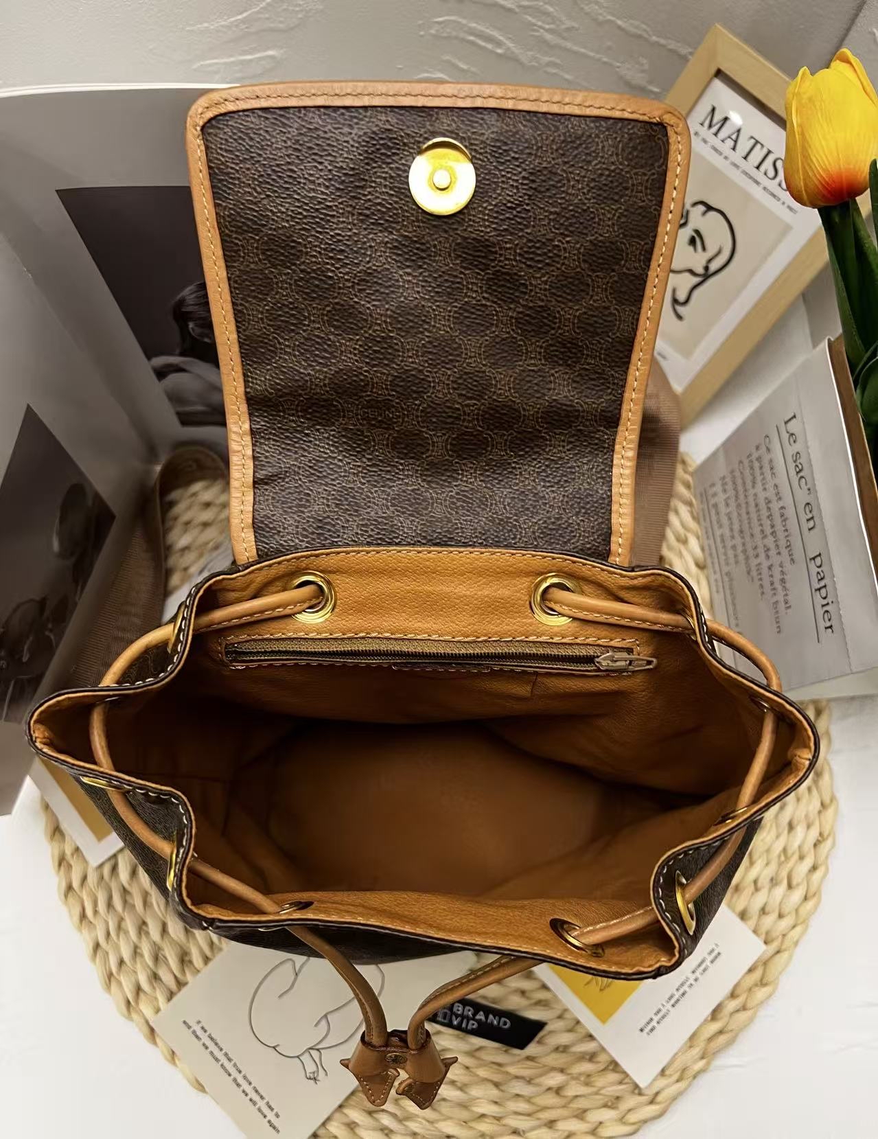 Celine Vintage Macadam Canvas Drawstring Backpack