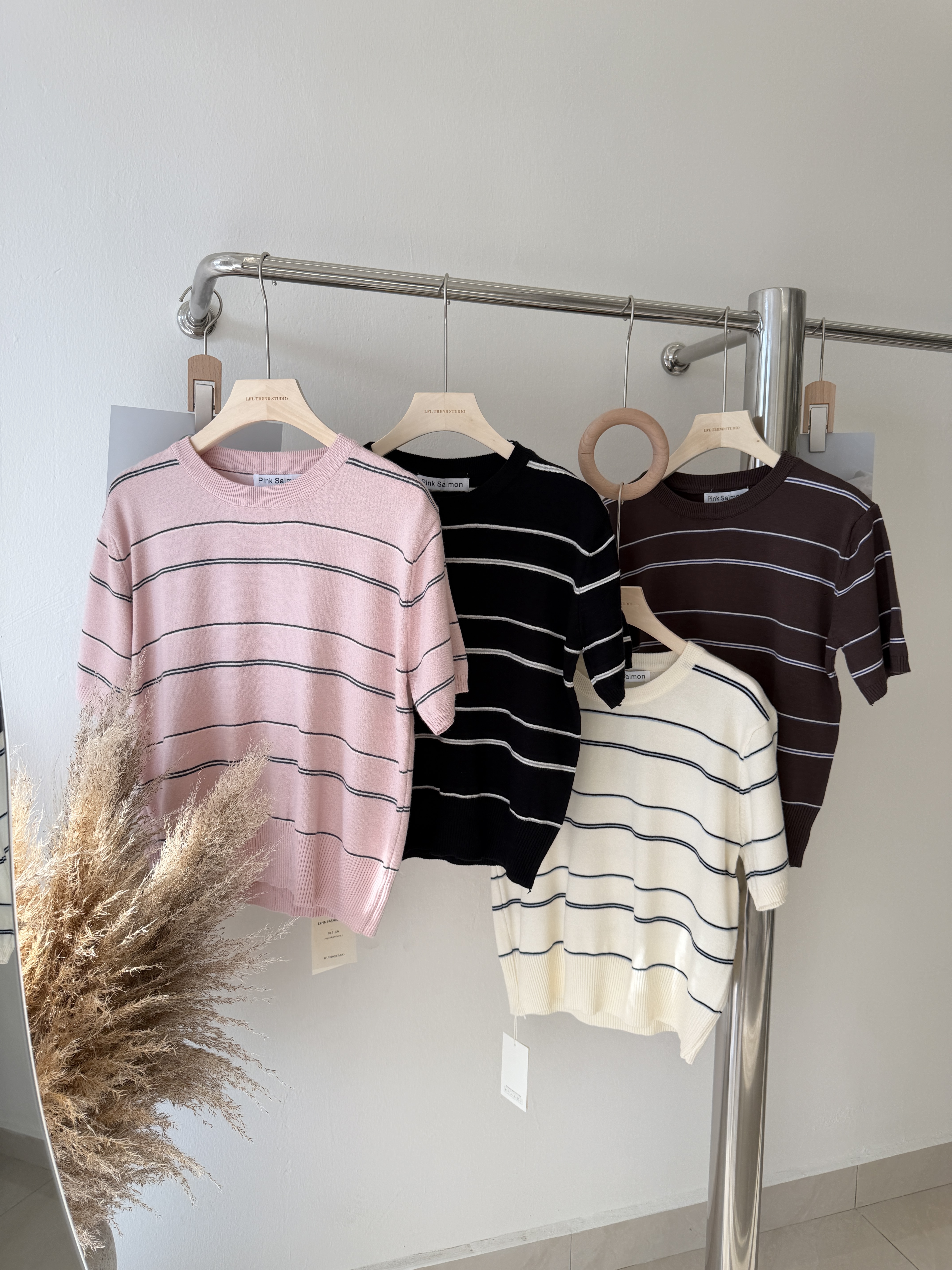 6507 韩系百搭条纹针织短袖