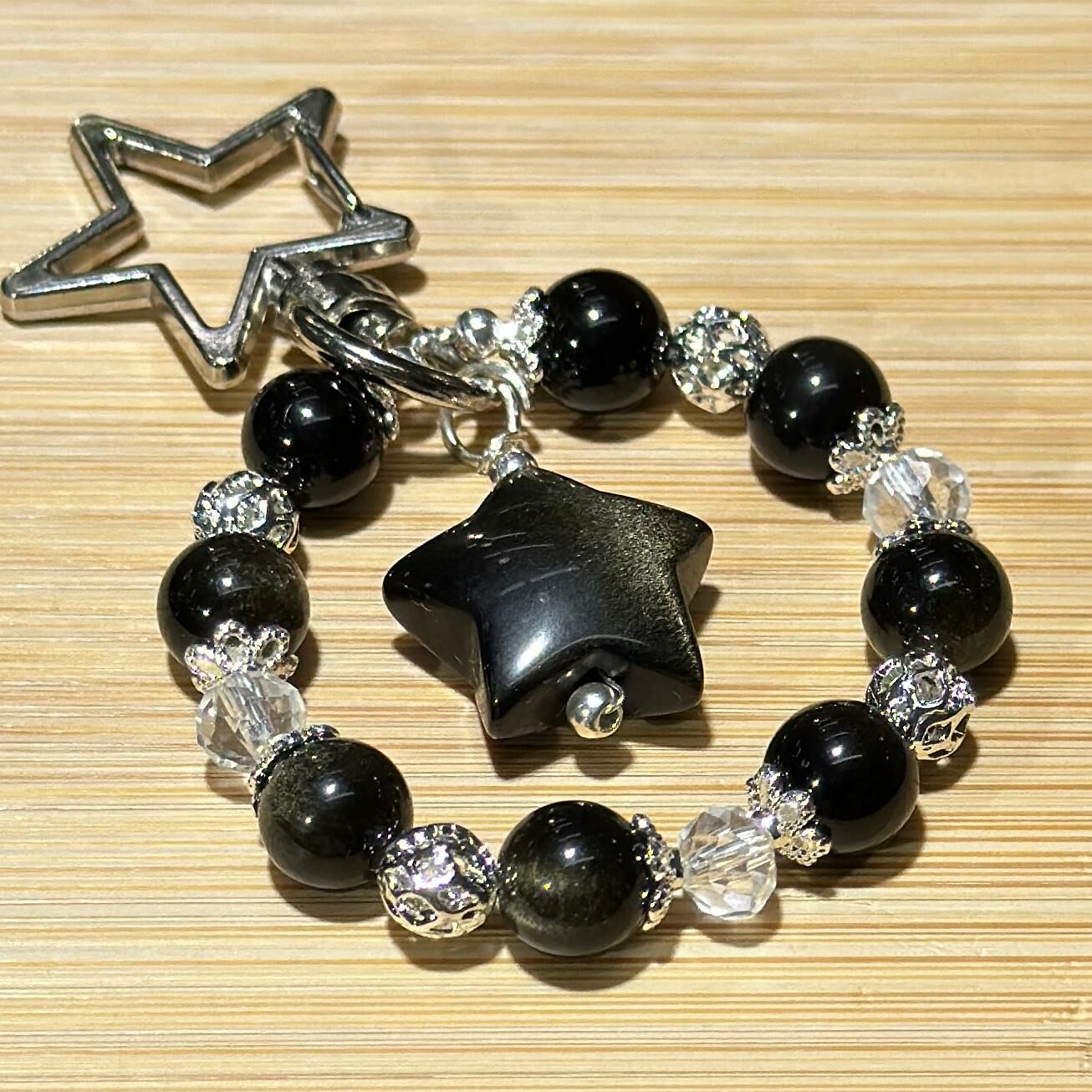 金曜石星星、白水晶 配 銀色星星扣掛飾