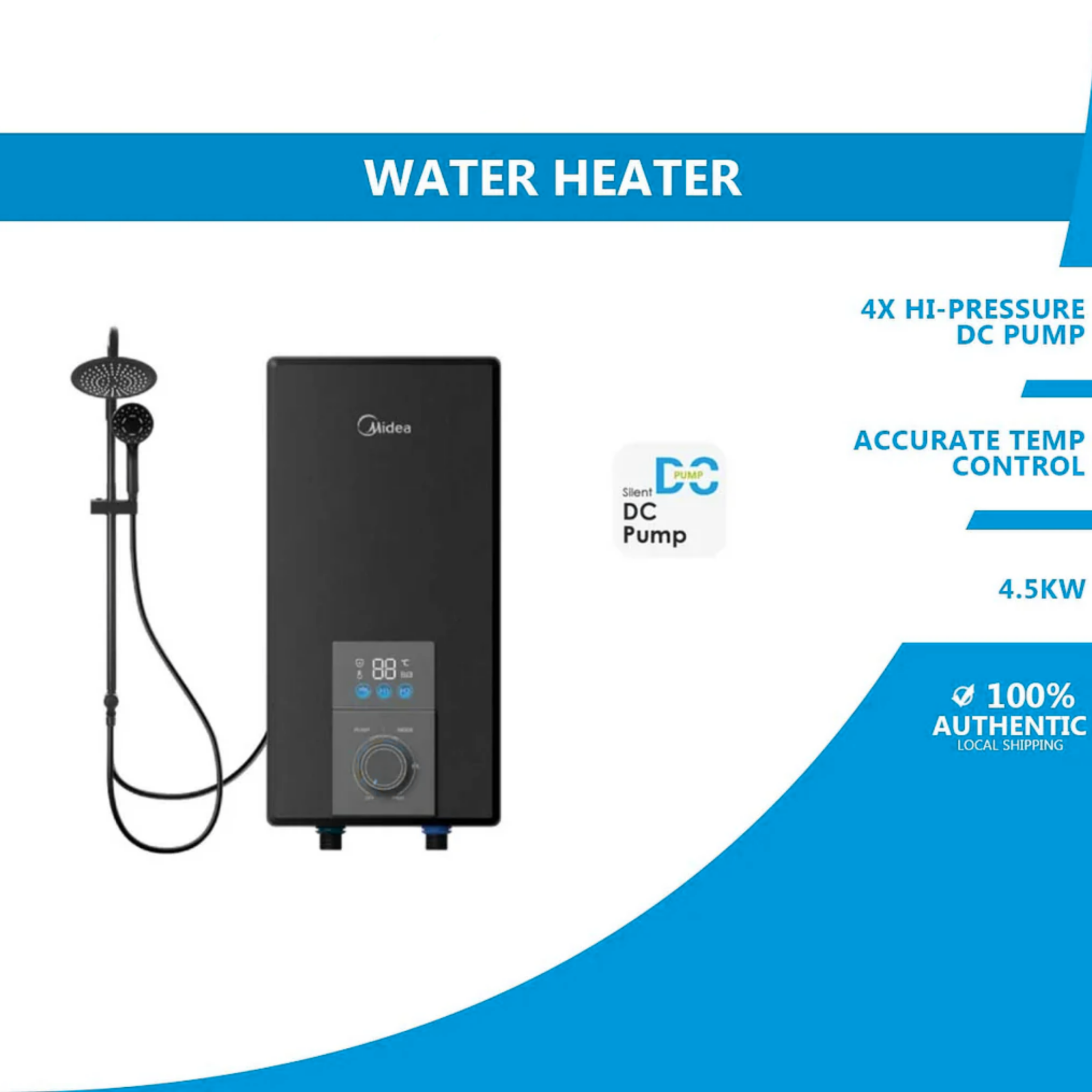 Midea 4.5kW DC Pump Water Heater Black (MWH-4555EMBPMY(B)-BRS)