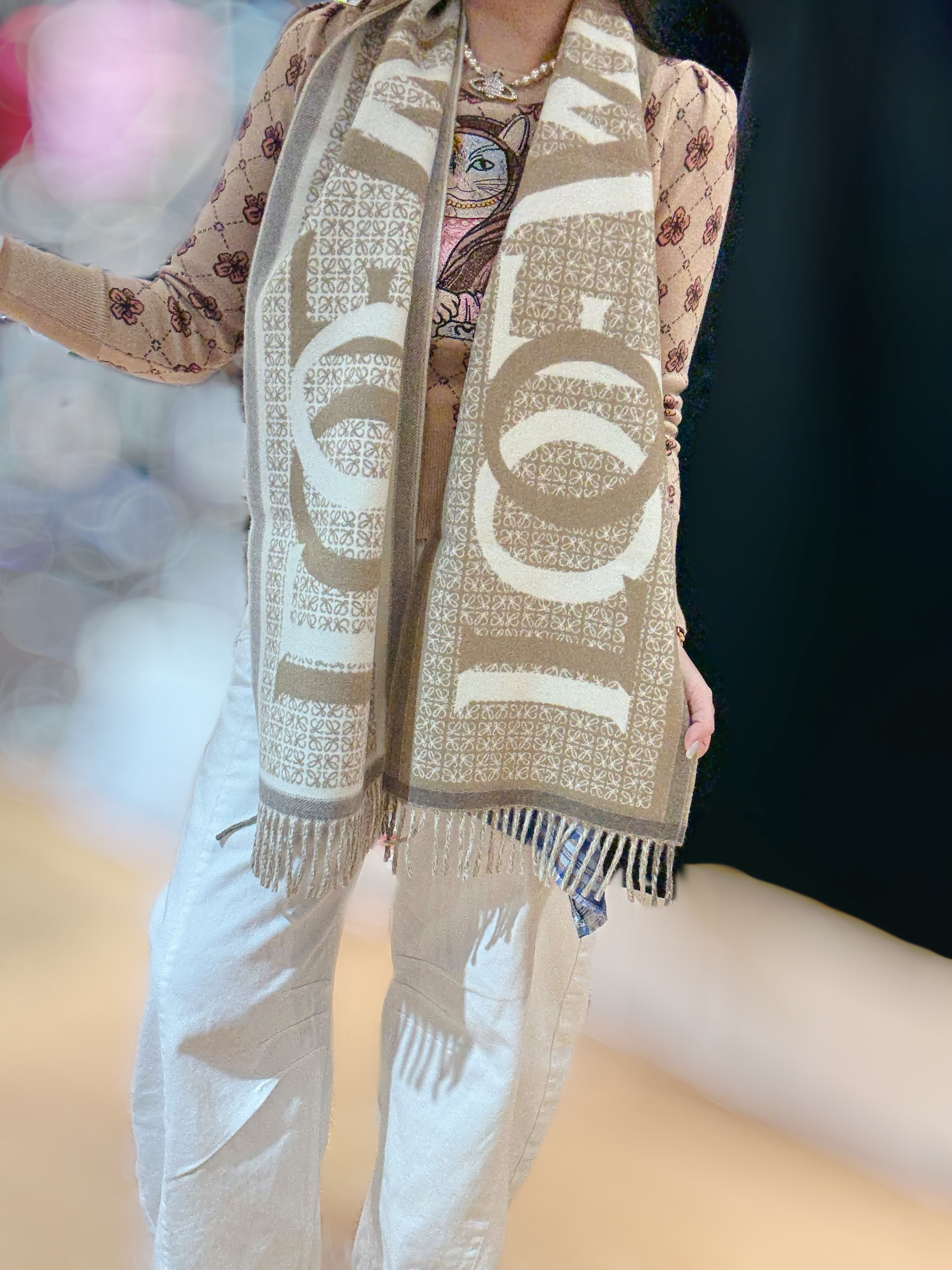 Loewe Love jacquard scarf beige