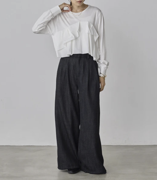 丹寧風人字紋褶褲 - 2026 流行穿搭  女士長褲 春夏時尚穿搭 柔軟舒適 成人休閒 日常穿搭 易於配搭 日本直送   #JP-I-260032