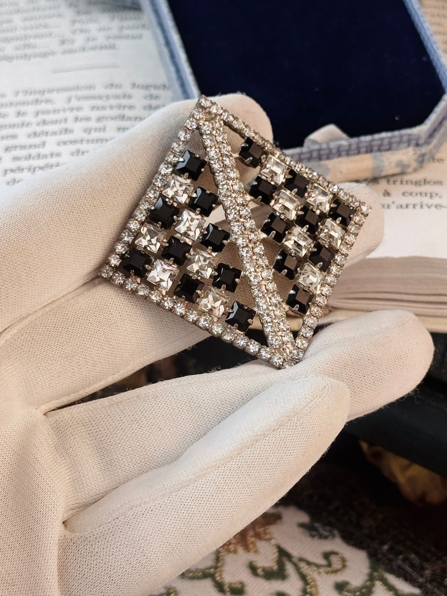 Vintage Mid-Century Art Deco Style Sparkling Chessboard Brooch(MT2589-12)