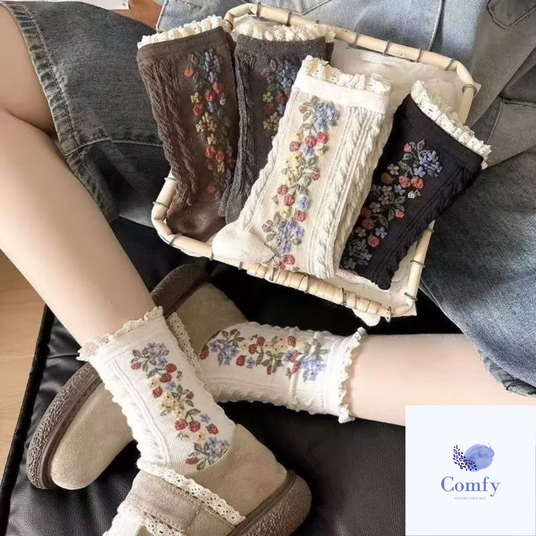 Comfy 莫奈花園喱士中筒襪