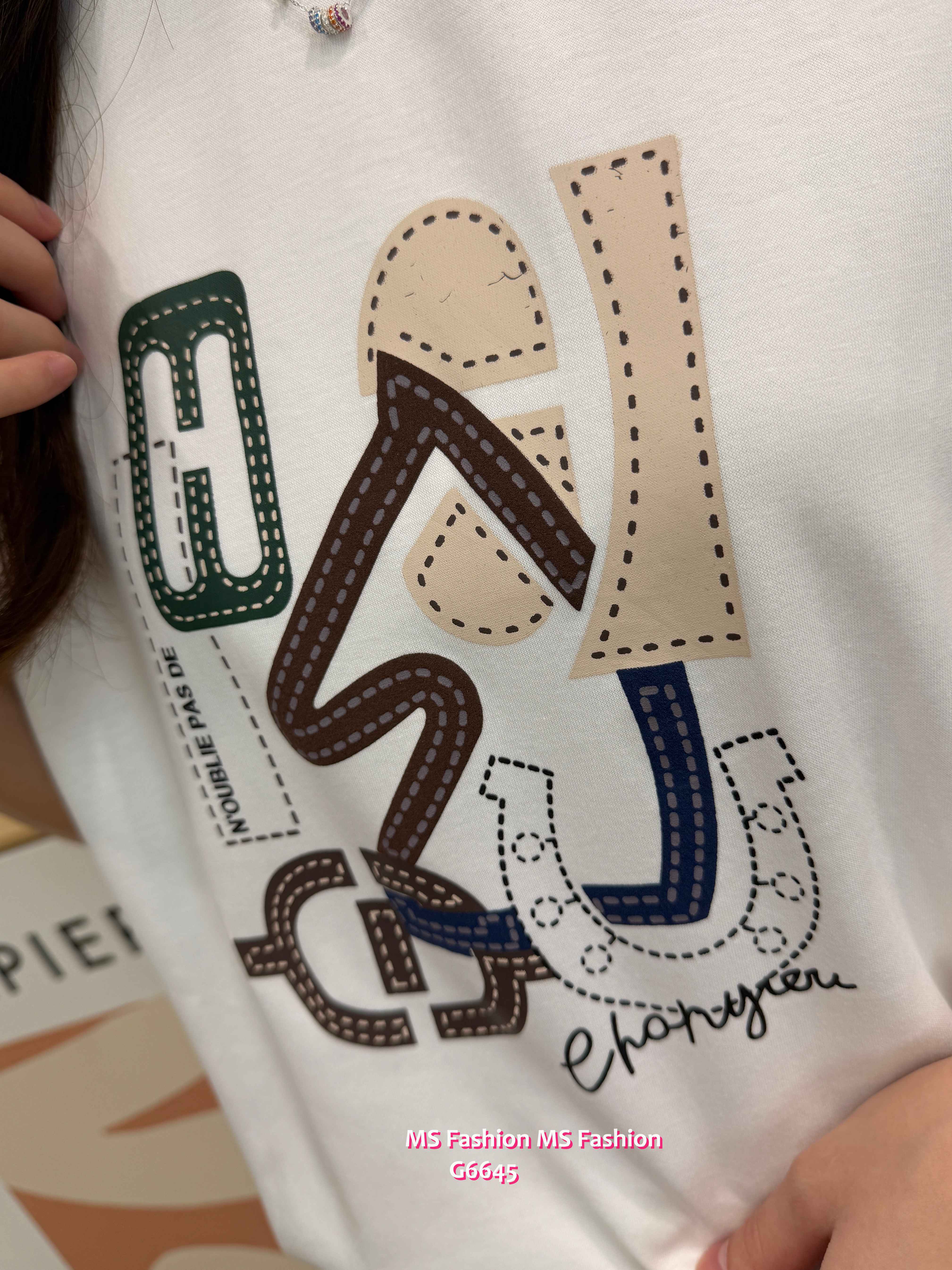 G6645 靚print拼邊top