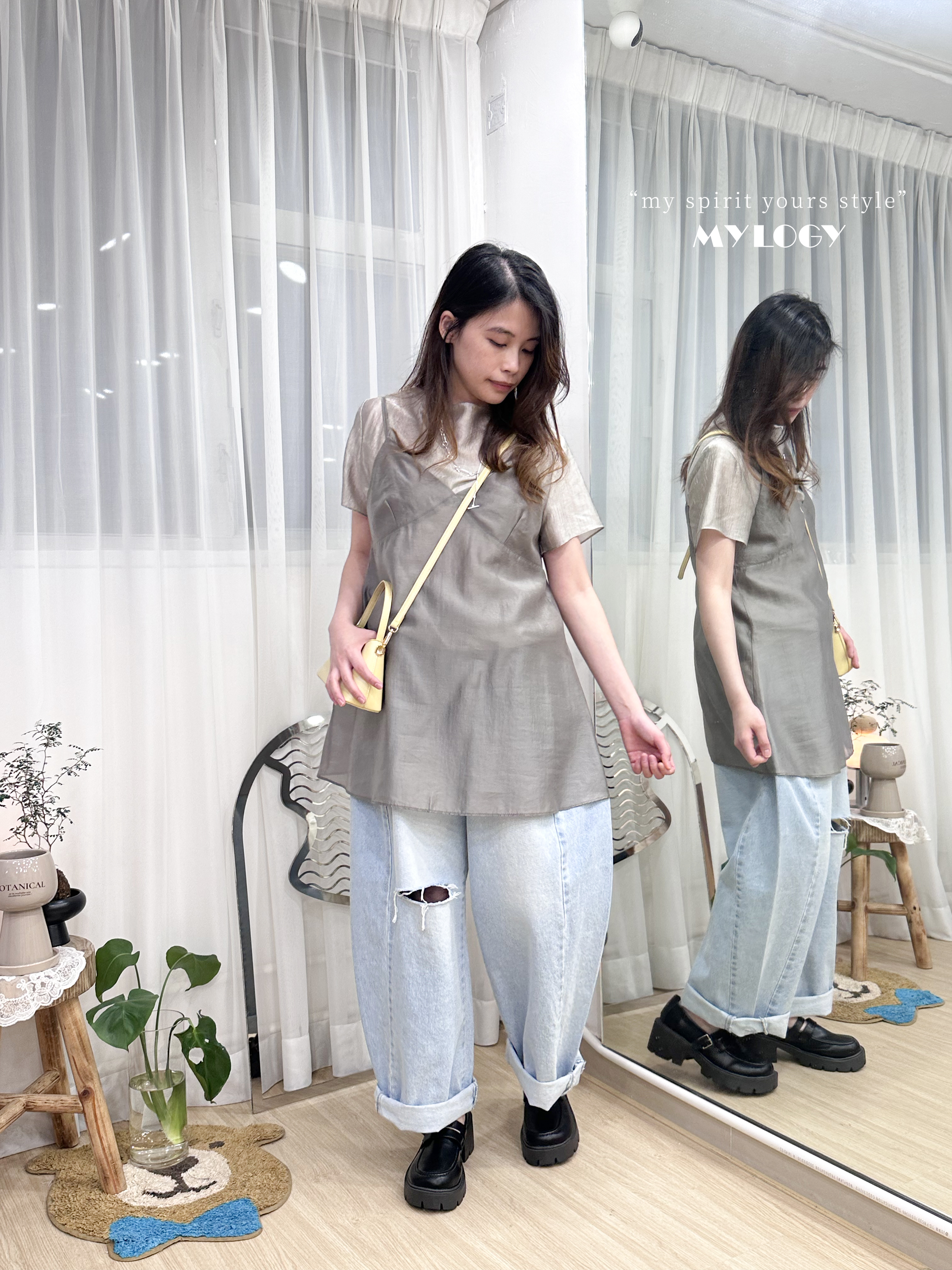 極簡高級感～亮面羅紋薄襯衫 OND0001 - 灰色 Grey