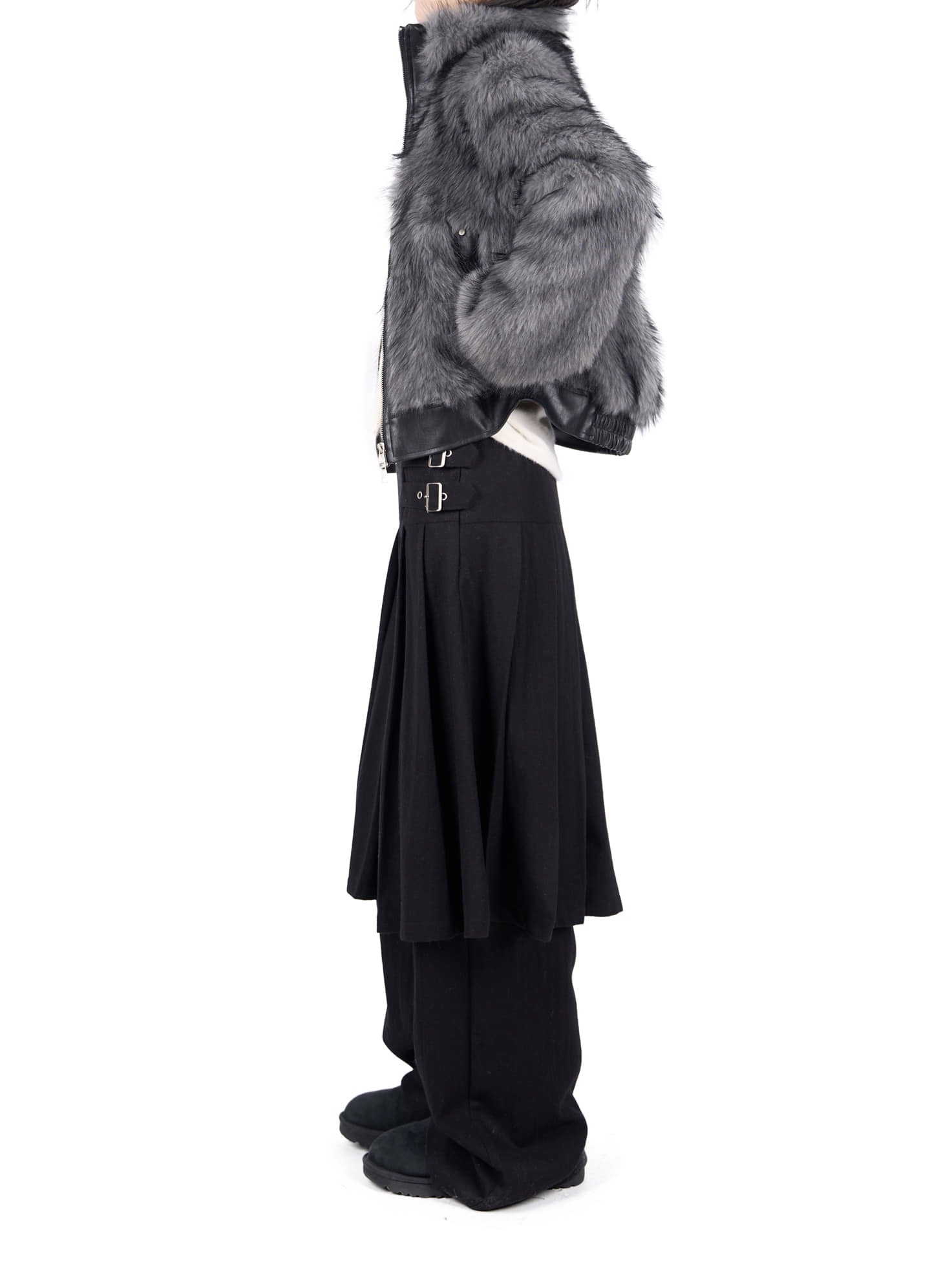 Pleated Layered Buckle Skirt Pants