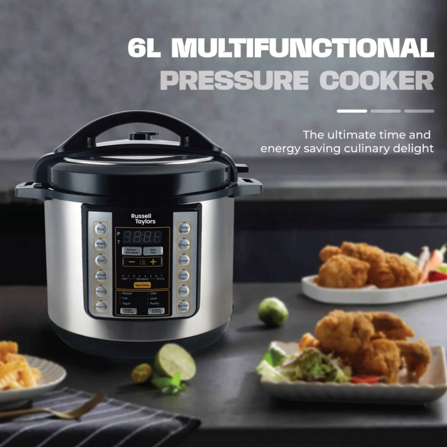 Russell Taylors Electric Pressure Cooker 17 Preset Programs Stainless Steel Pot (6L) PC6