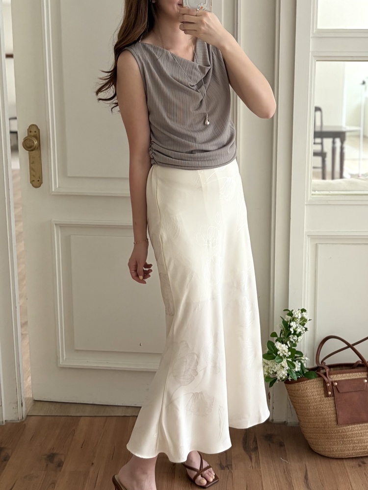 Floral Silky Skirt (Ivory)