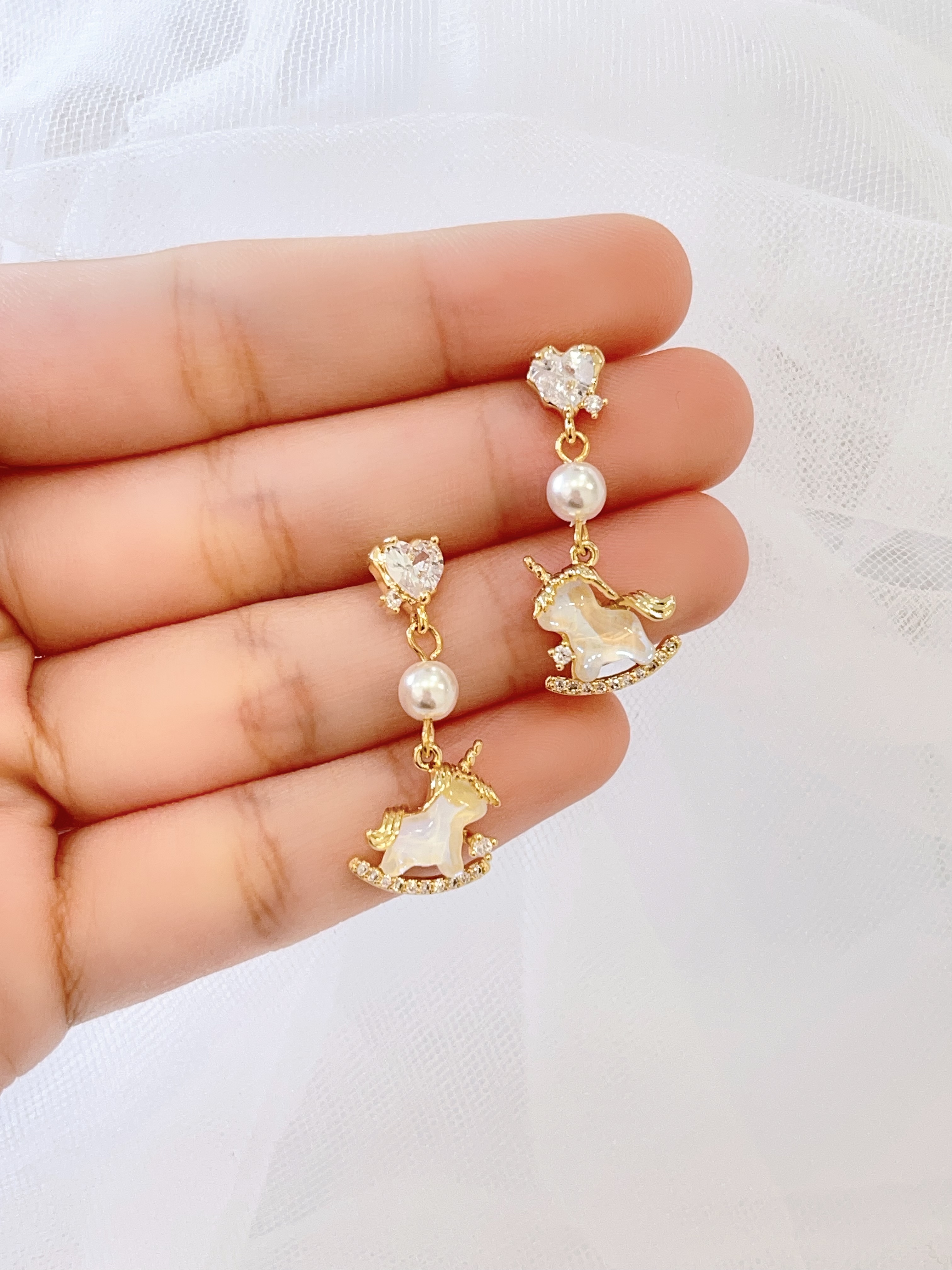 甜美珍珠个性独角兽耳坠耳环                                                   