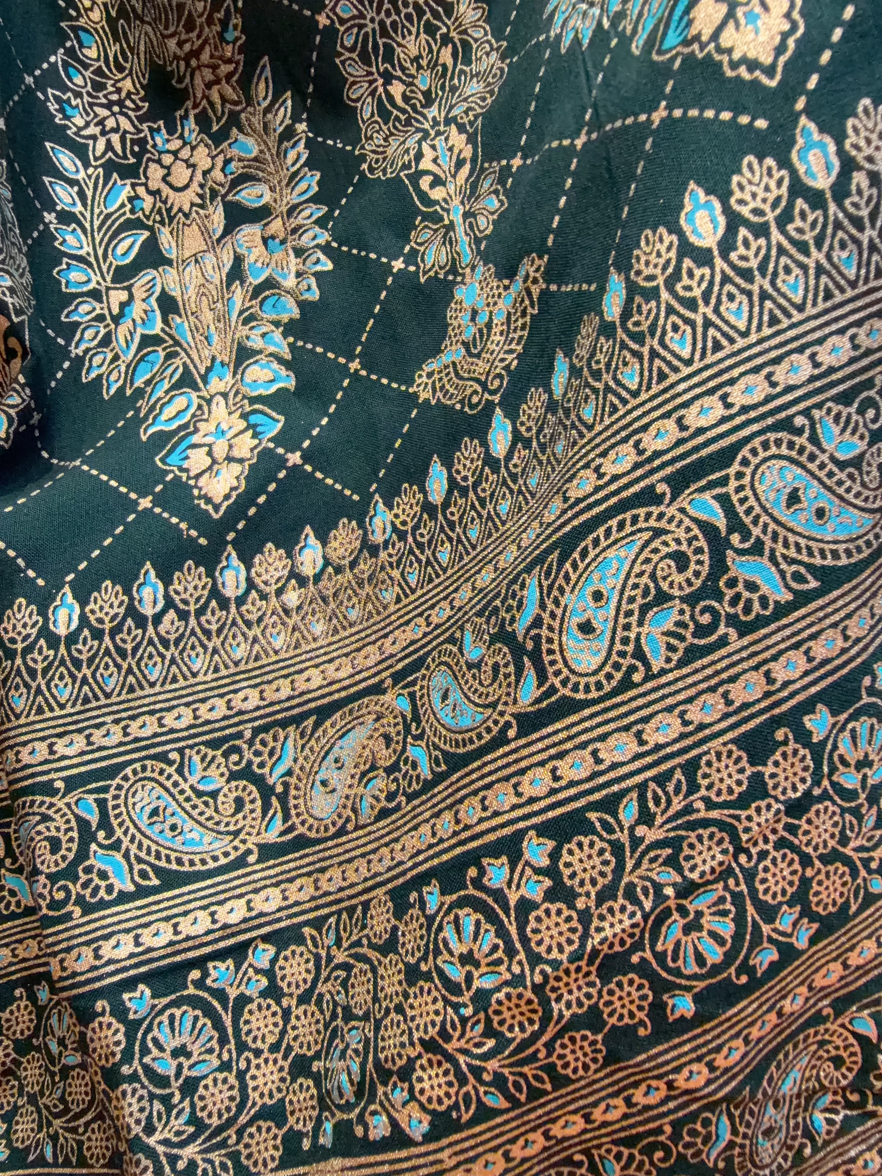 2358 Forest Green Feather Foil Stamping Skirt 39"
