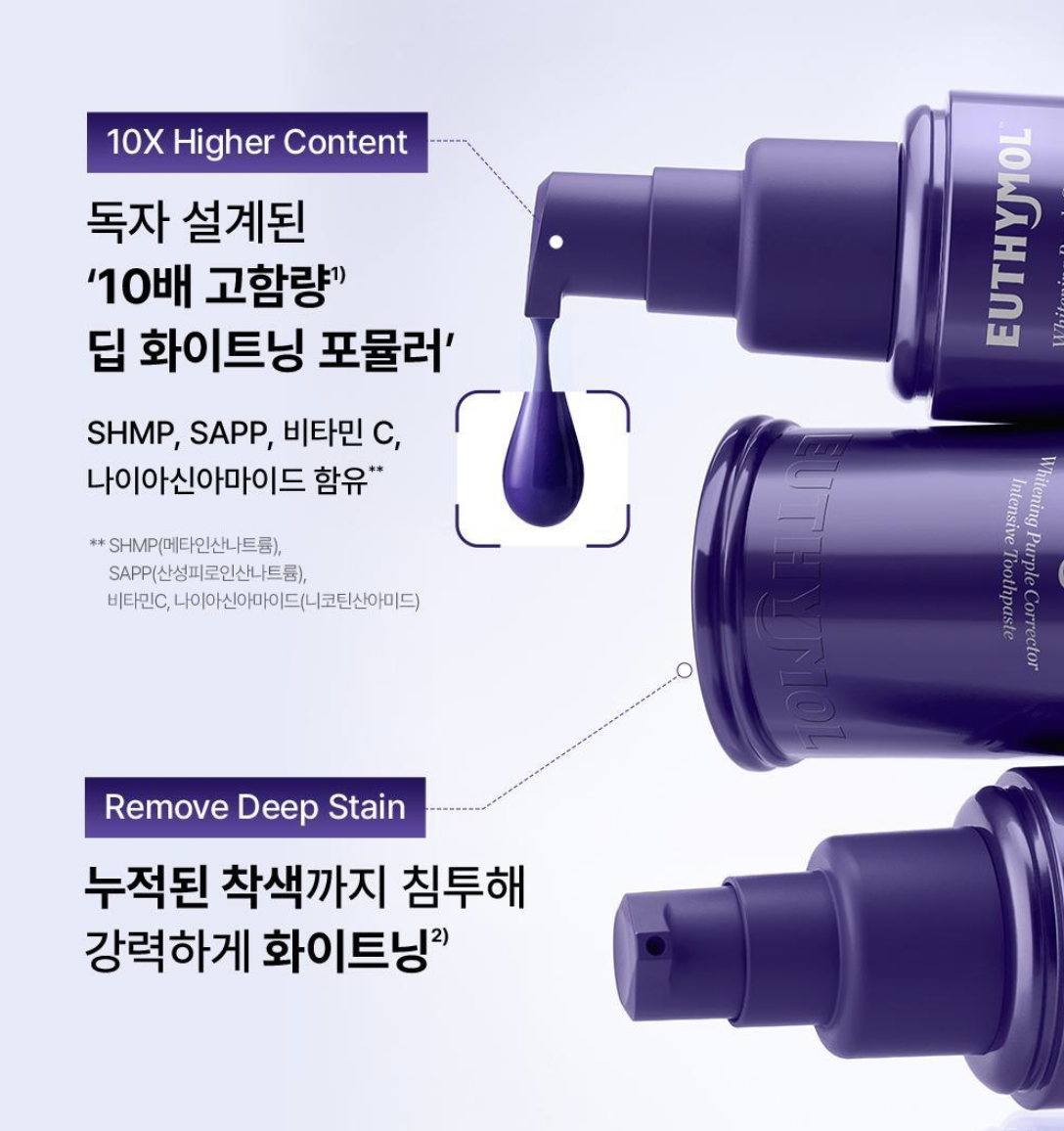 韓國 EUTHYMOL X HUNTER 紫色美白精華牙膏 60ml + 送微型背包吊飾 ｜Whitening Purple Corrector 3X Serum Toothpaste