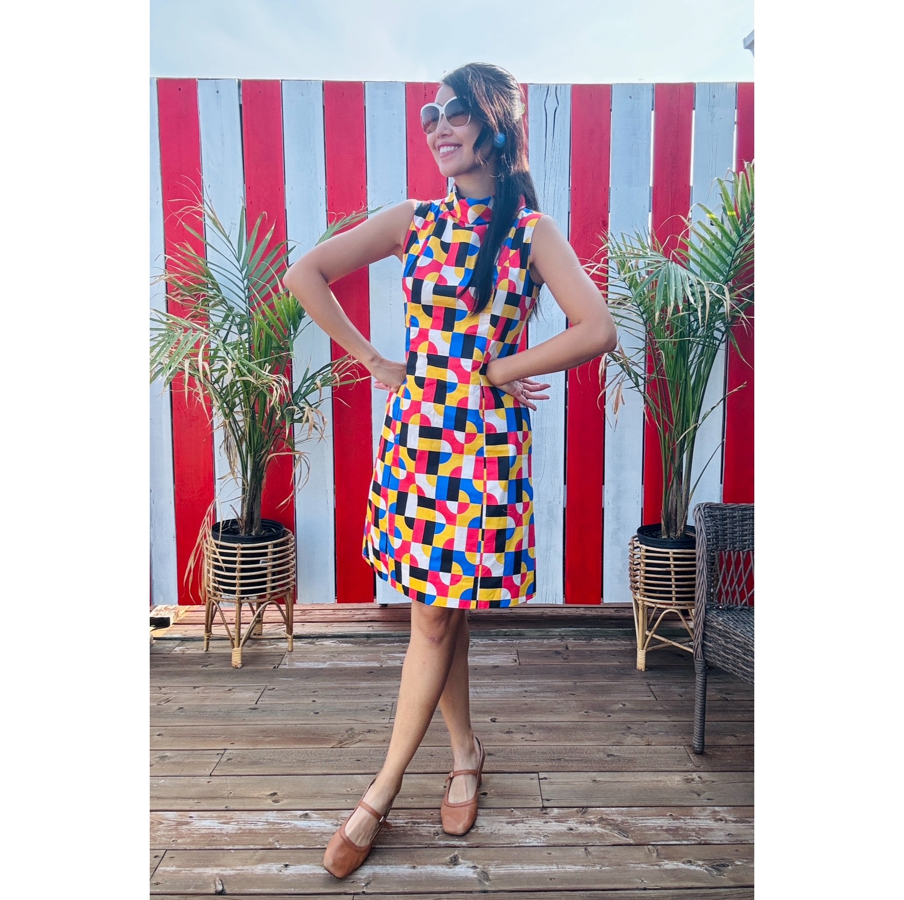 (Last M)1960s style Organic Cotton High Roll Over Collar Dress (FM220)