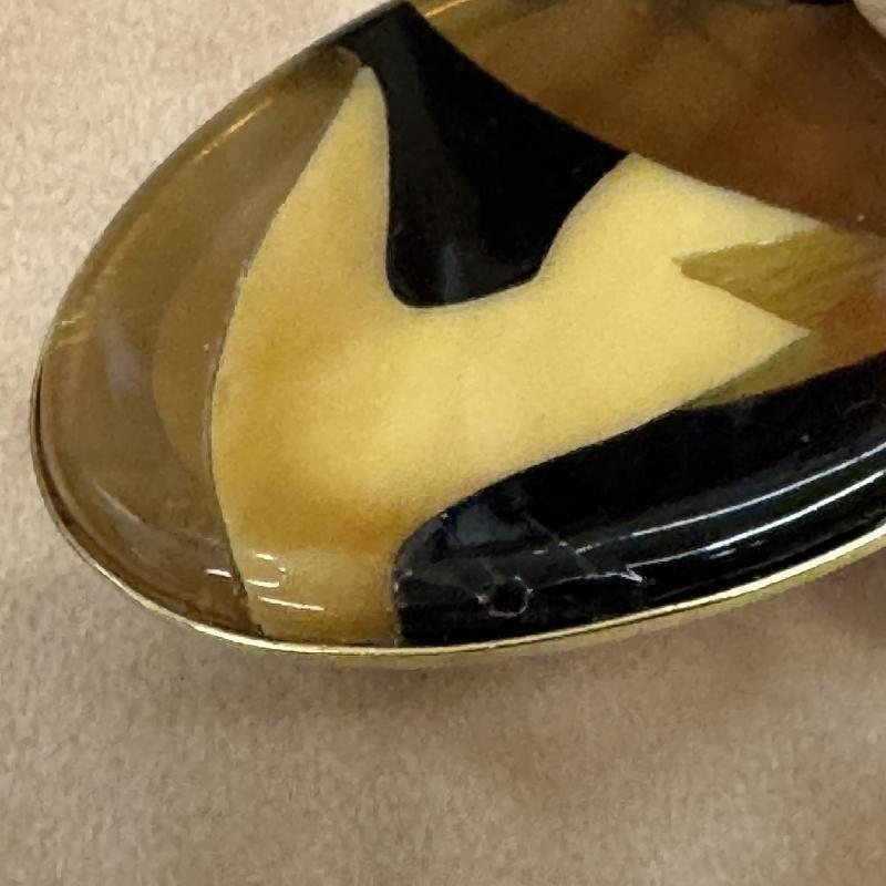 1960-70s Horn & Bone Inlay Short Hair Flapper Lady Oval Brooch/Pendant(NA0727)