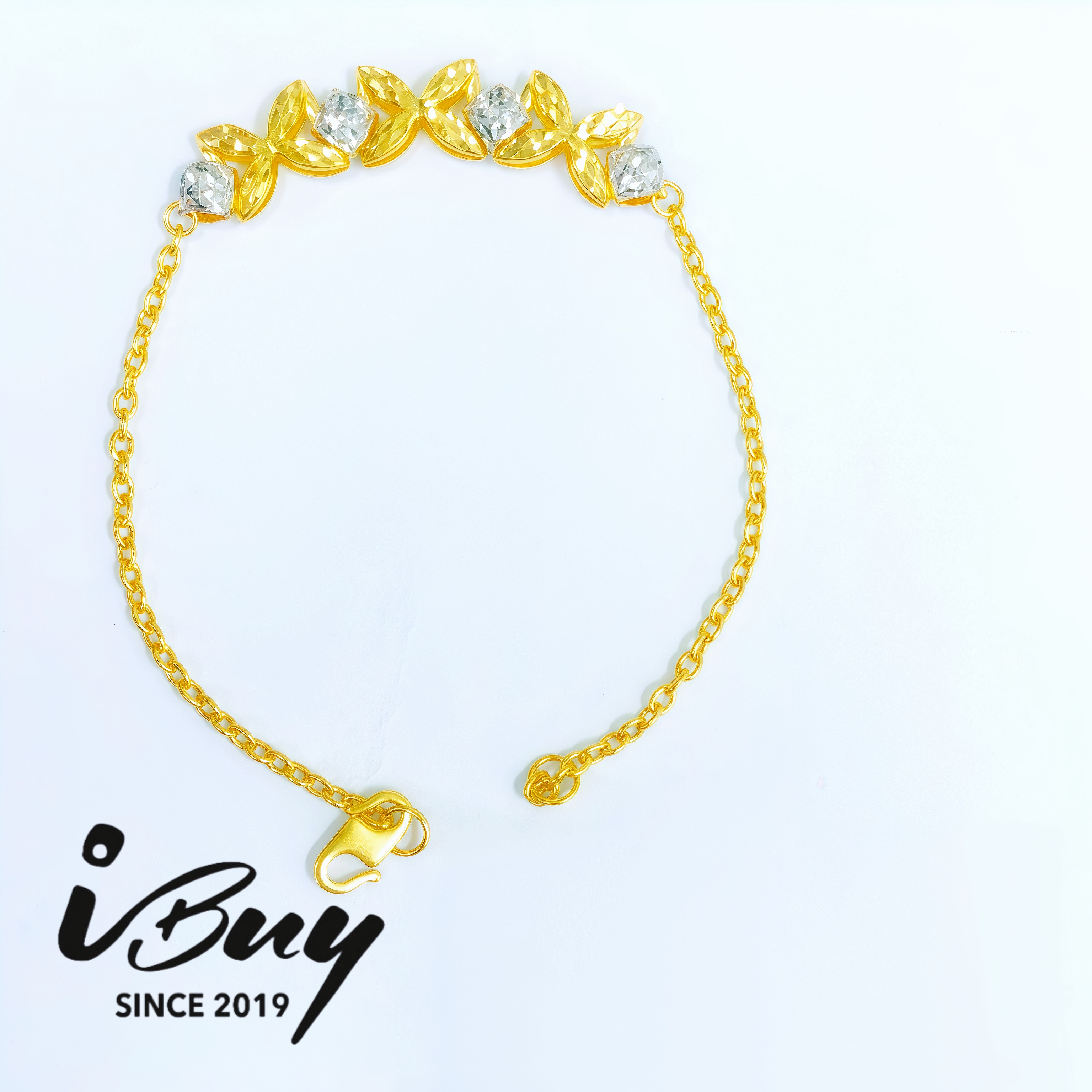 916 GOLD 2C MARISAH FLOWER HOLLOW CABLE BRACELET 916 金 双色玛莉莎空心万字手链