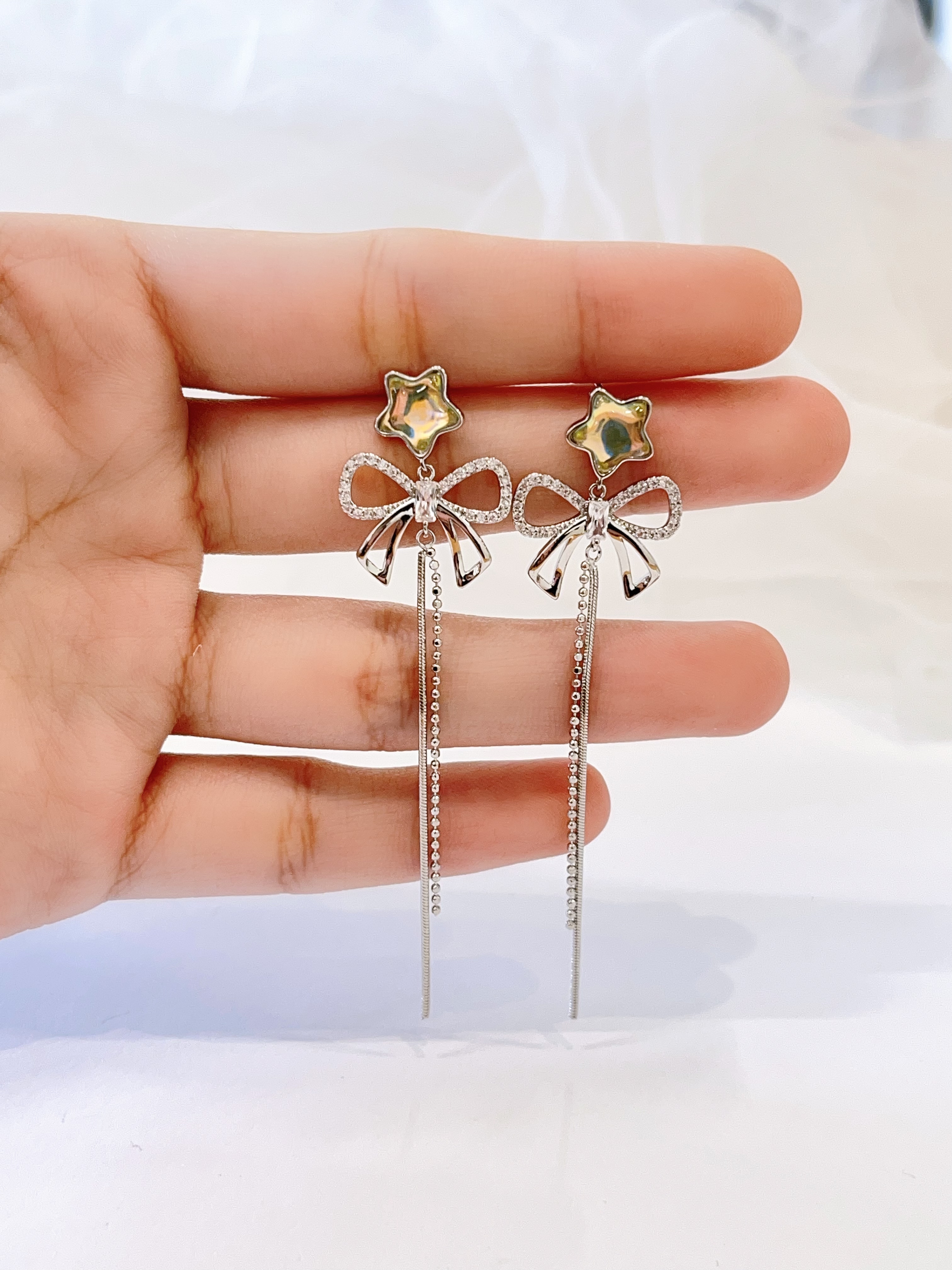 温柔星星蝴蝶结流苏耳环