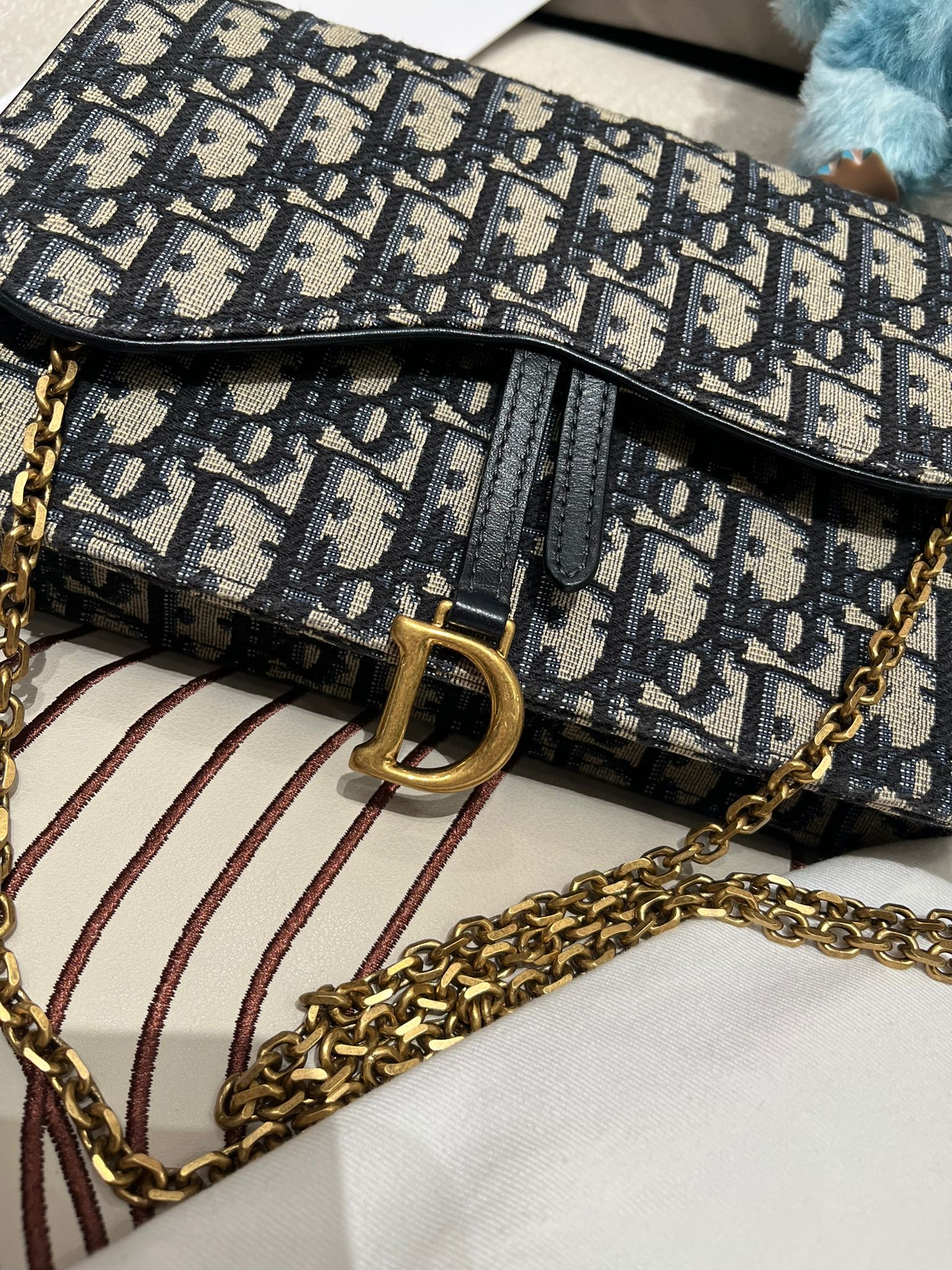 Dior medium Saddle pouch with chain woc 100%Authentic ,99%new ✅收據✅dust bag