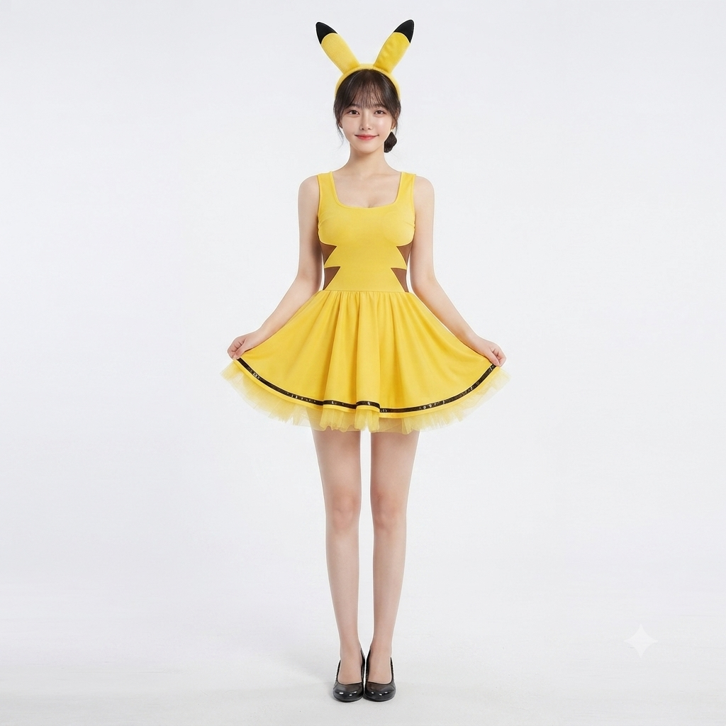 Pokémon 主題 比卡超服裝成人女裝連身裙｜萬聖節 Cosplay 服裝｜可愛角色扮演｜動漫派對服裝｜香港現貨 Lets Cosplay