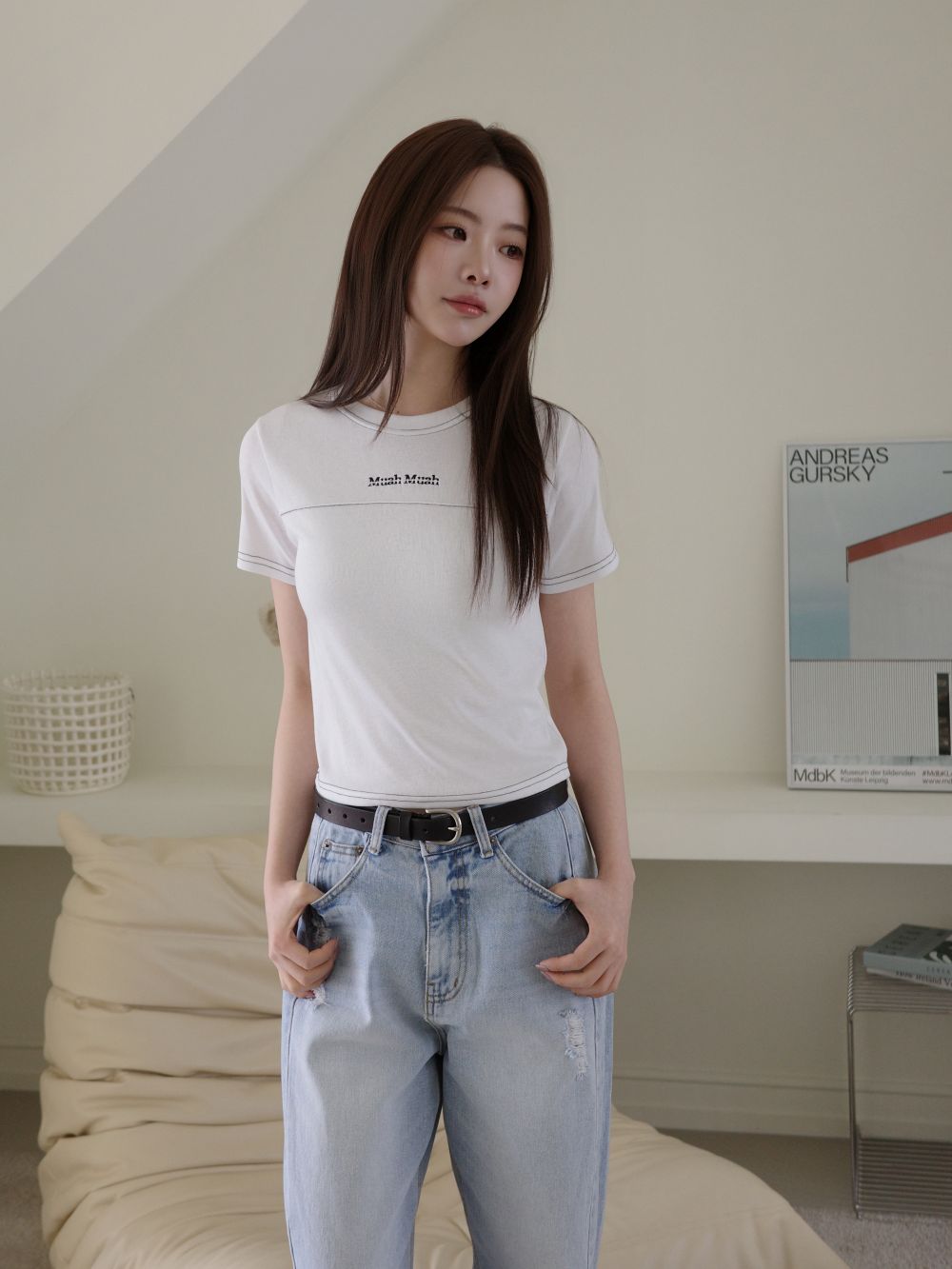 <預訂>🇰🇷MuahMuah Crop Point Pintuck Half T-shirt