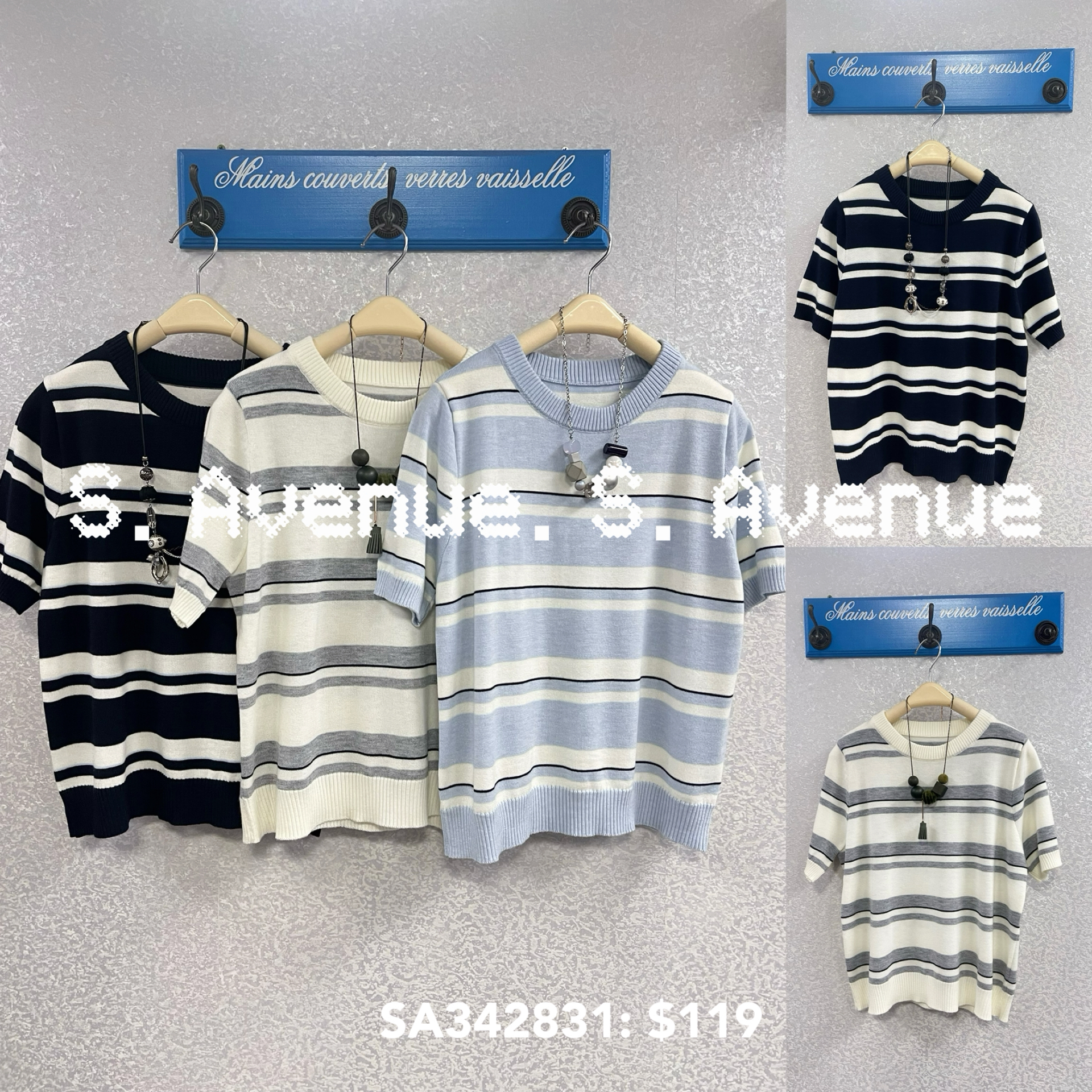 SA342831: 短袖間條線top