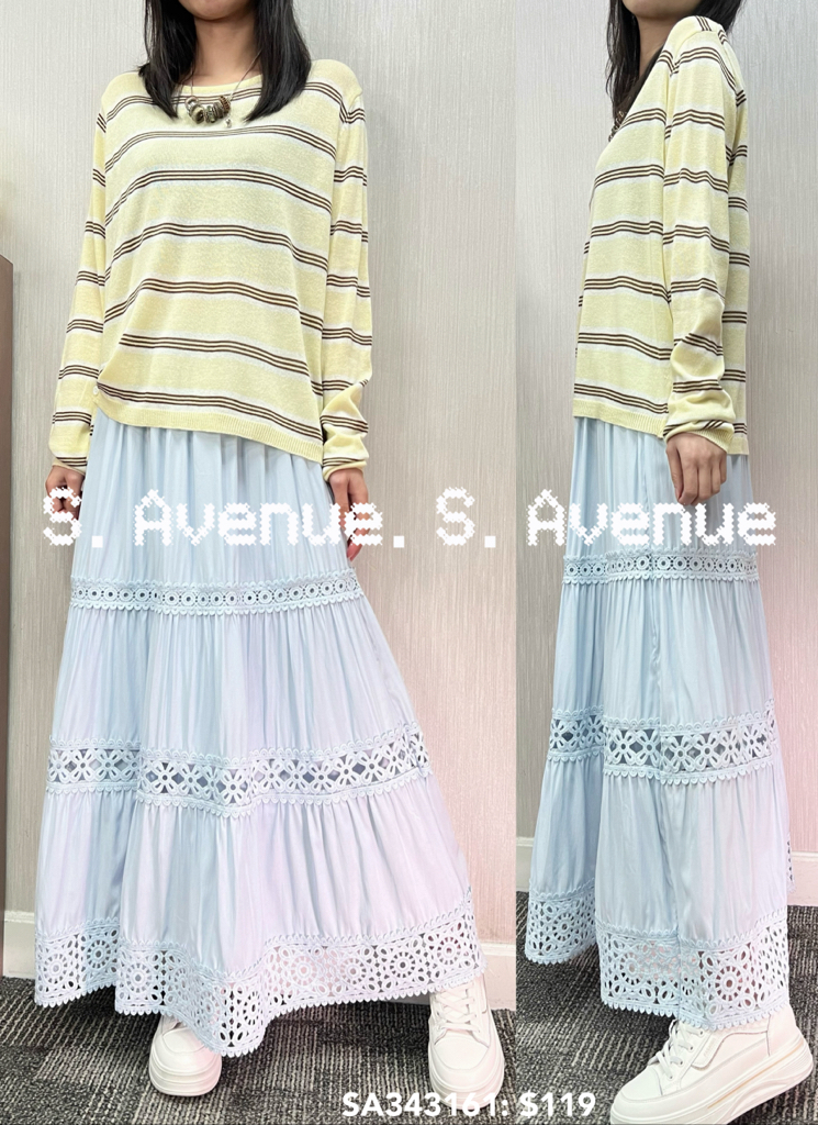 SA343161: 長袖間條下扣撍線top