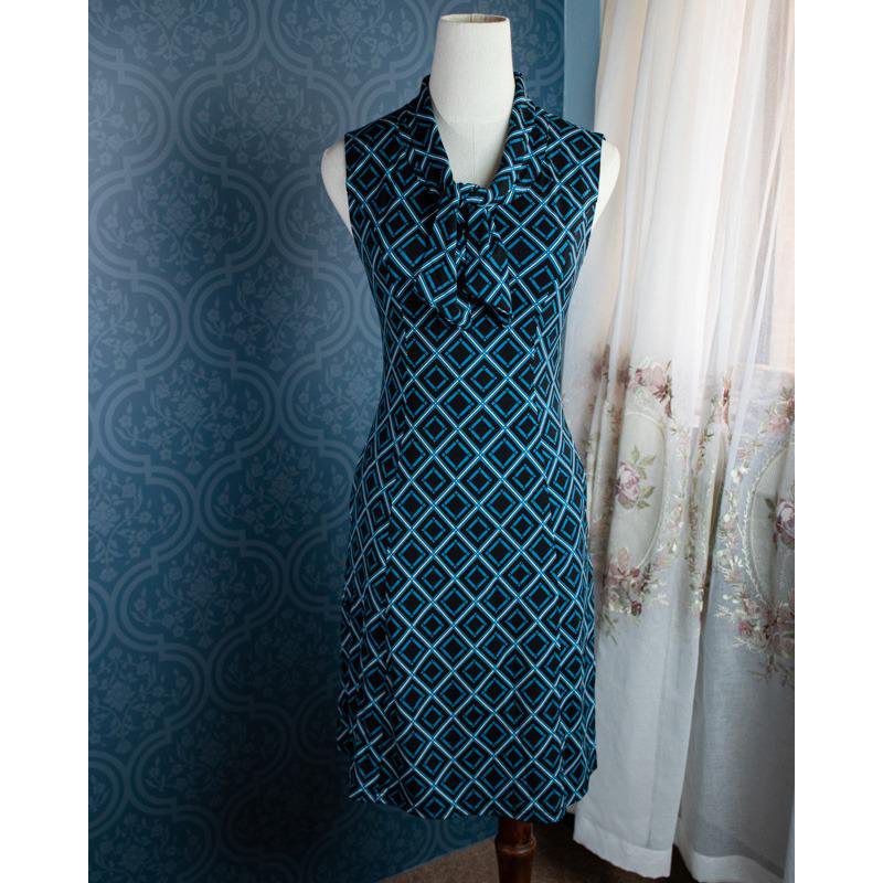 (SOLD OUT) 60s Geometric Chic Tie Collar Summer Dress(FM131)