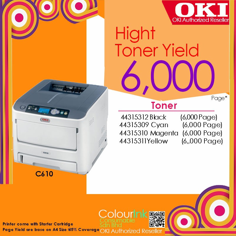 💢CLEAR STOCK 💢OKI Original Genuine Magenta Toner Cartridge 6K (44315310) C610