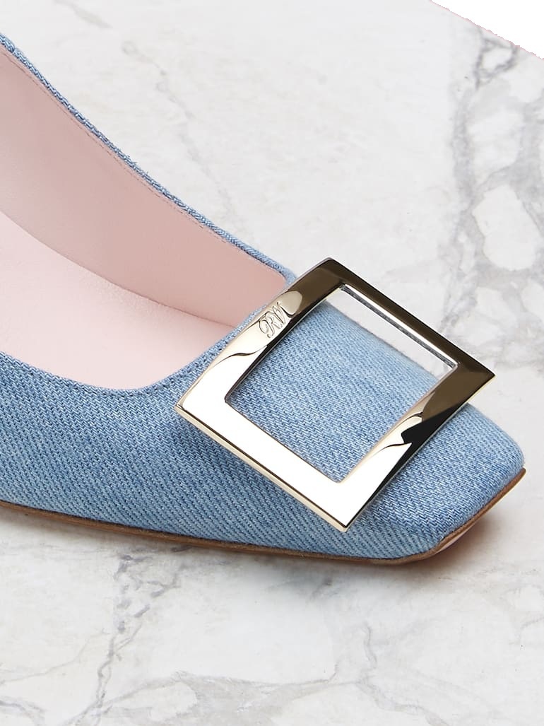 ［Preloved] New Roger Vivier denim pointed-toe kitten heels