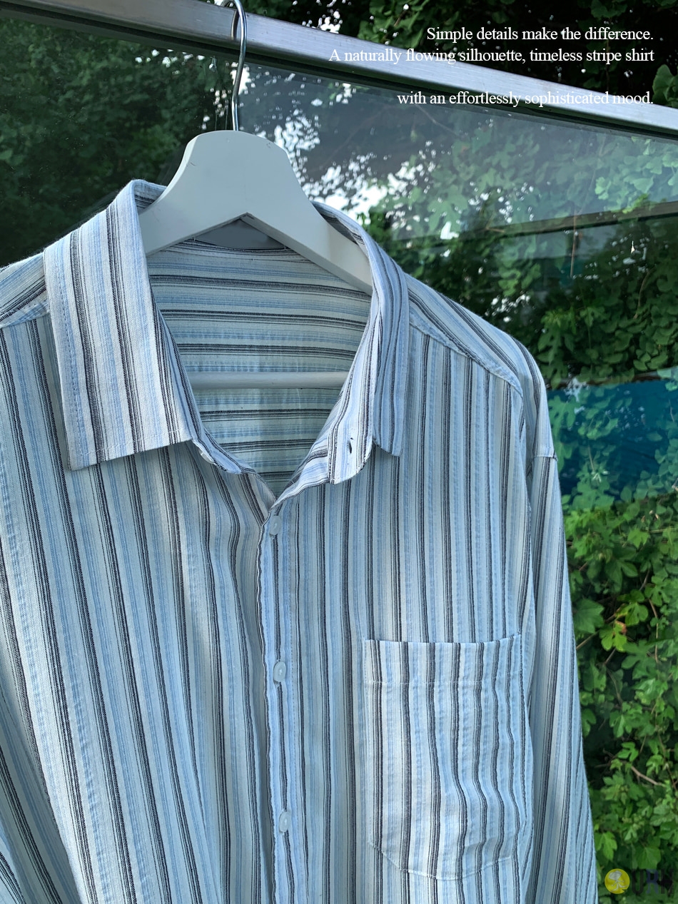 【100%保證韓國直送】Dry Touch 輕量防曬細直條紋微寬鬆長袖襯衫 👕 [2 color] RL115050