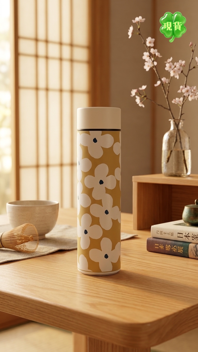 日牌Wpc花卉圖案不鏽鋼保溫瓶 450ml
