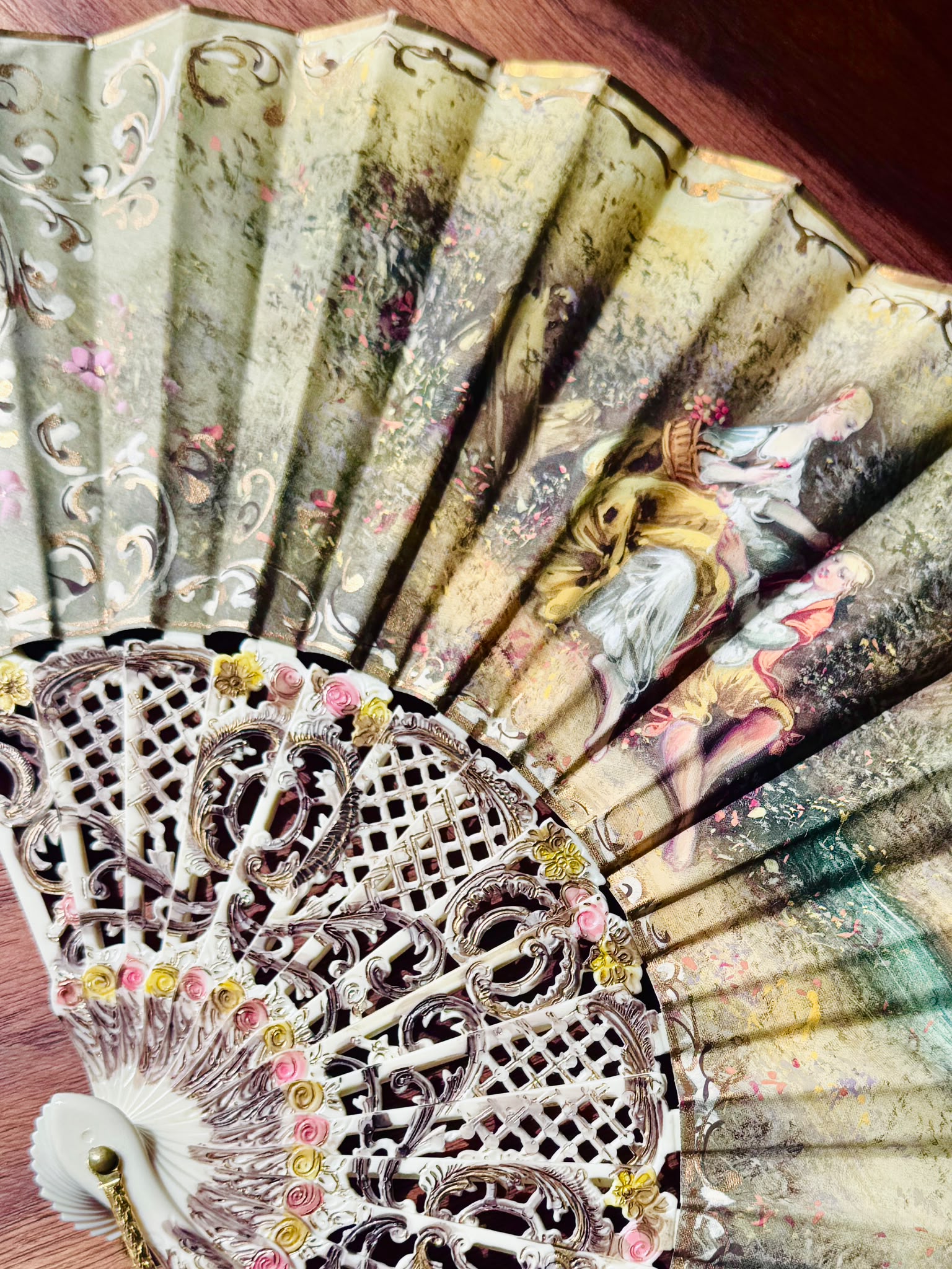 Antique c. 1890–1920 European Hand-Painted & SIgned Rococo Revival Folding Fan (MT2616)