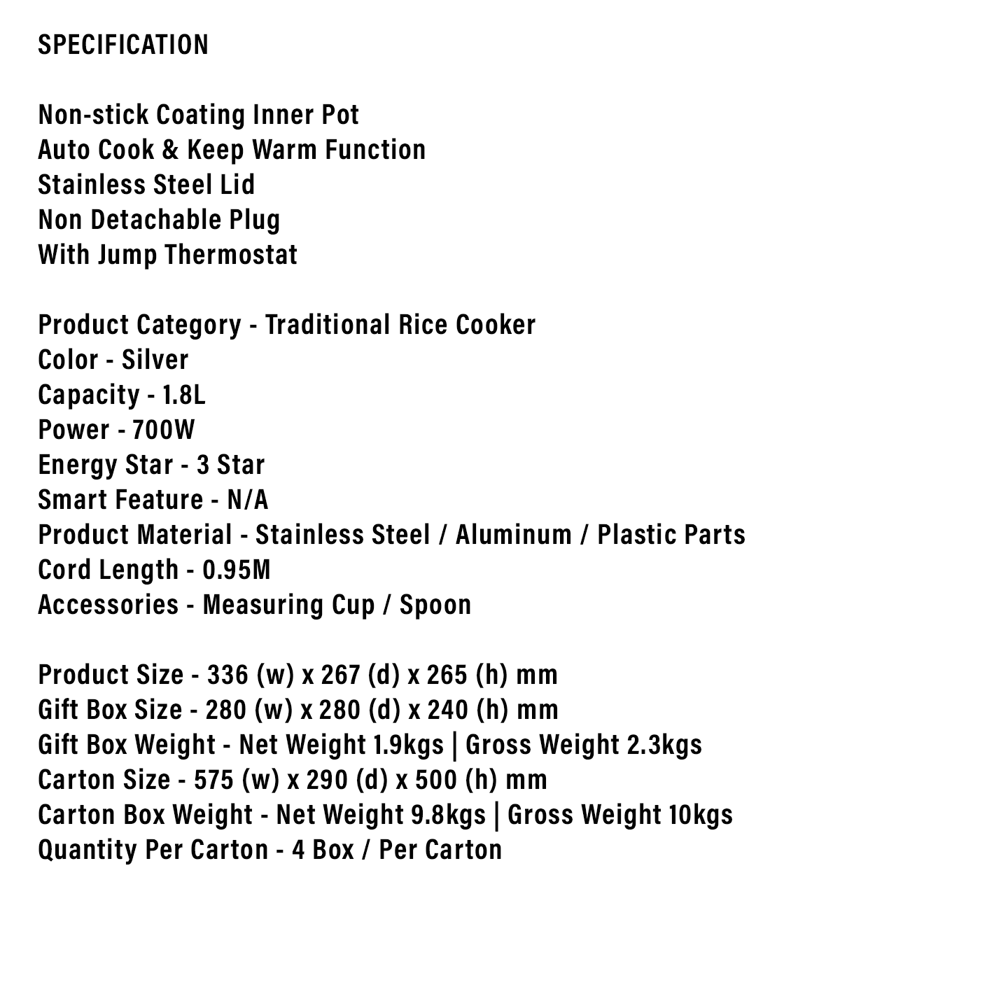 Faber 1.8L Traditional Rice Cooker (FRC 318)