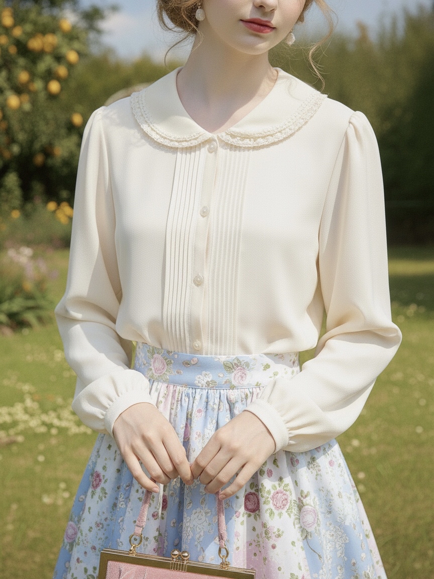 莫奈莊園的晨光日製立體花蕾絲雙領襯衫 Monet's Morning Light ∙ Japanese 3D Floral Lace Double-Collar Blouse