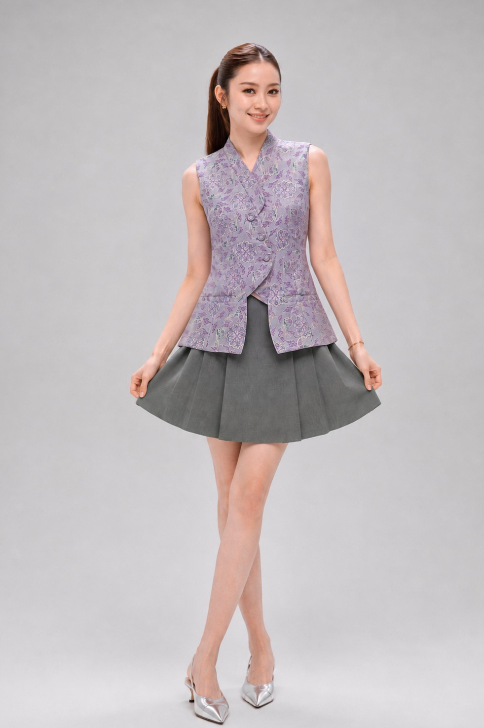 580271 Avery Pleated A-Line Mini Skirt