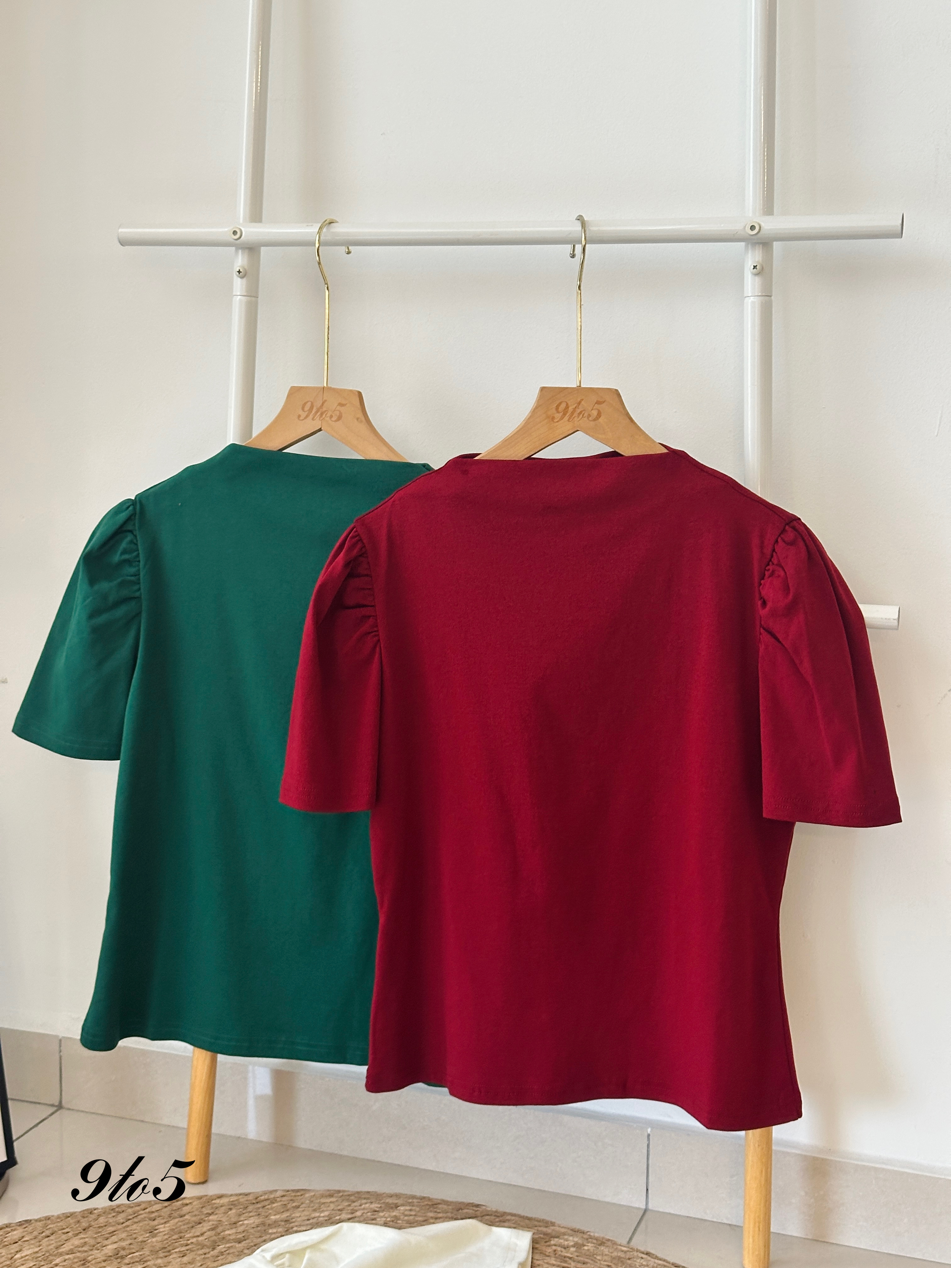 T3951 Mock Neck Puff Sleeve Top - 4 Colors