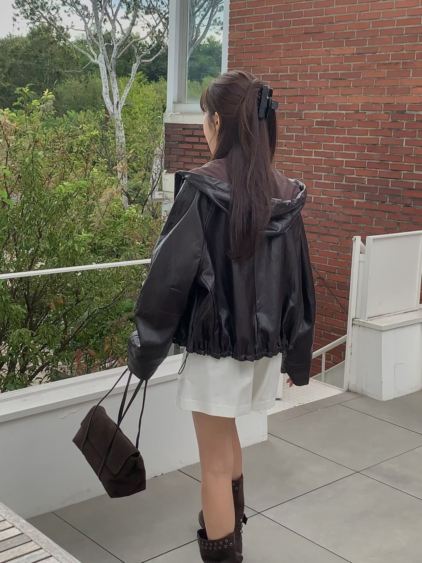 WJ26 連帽束腳皮質休閒外套