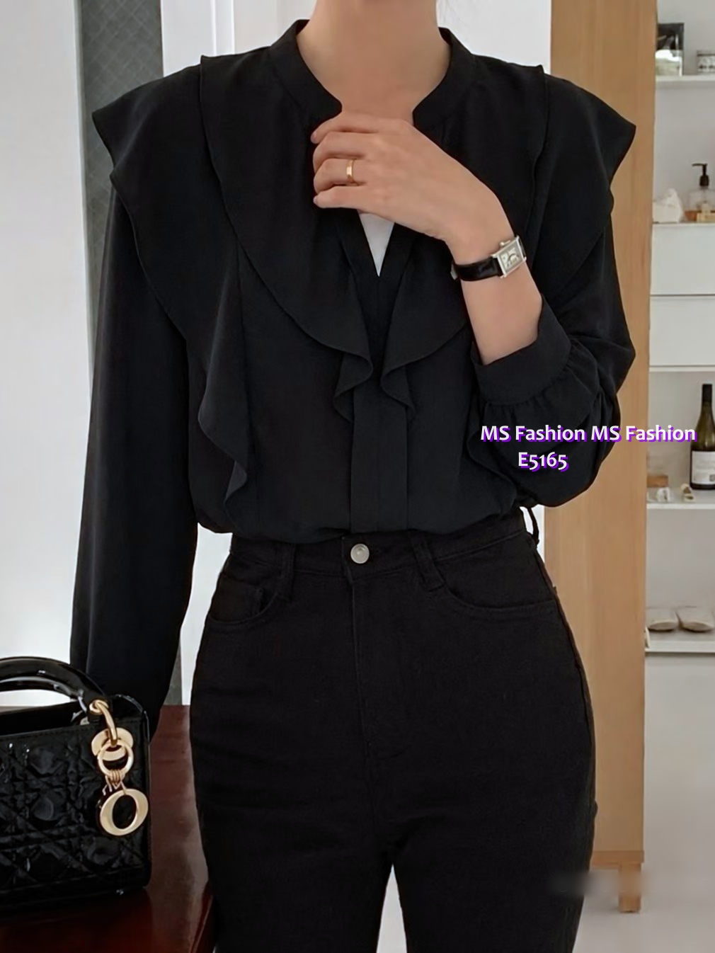 E5165 靚料假兩件ruffle top