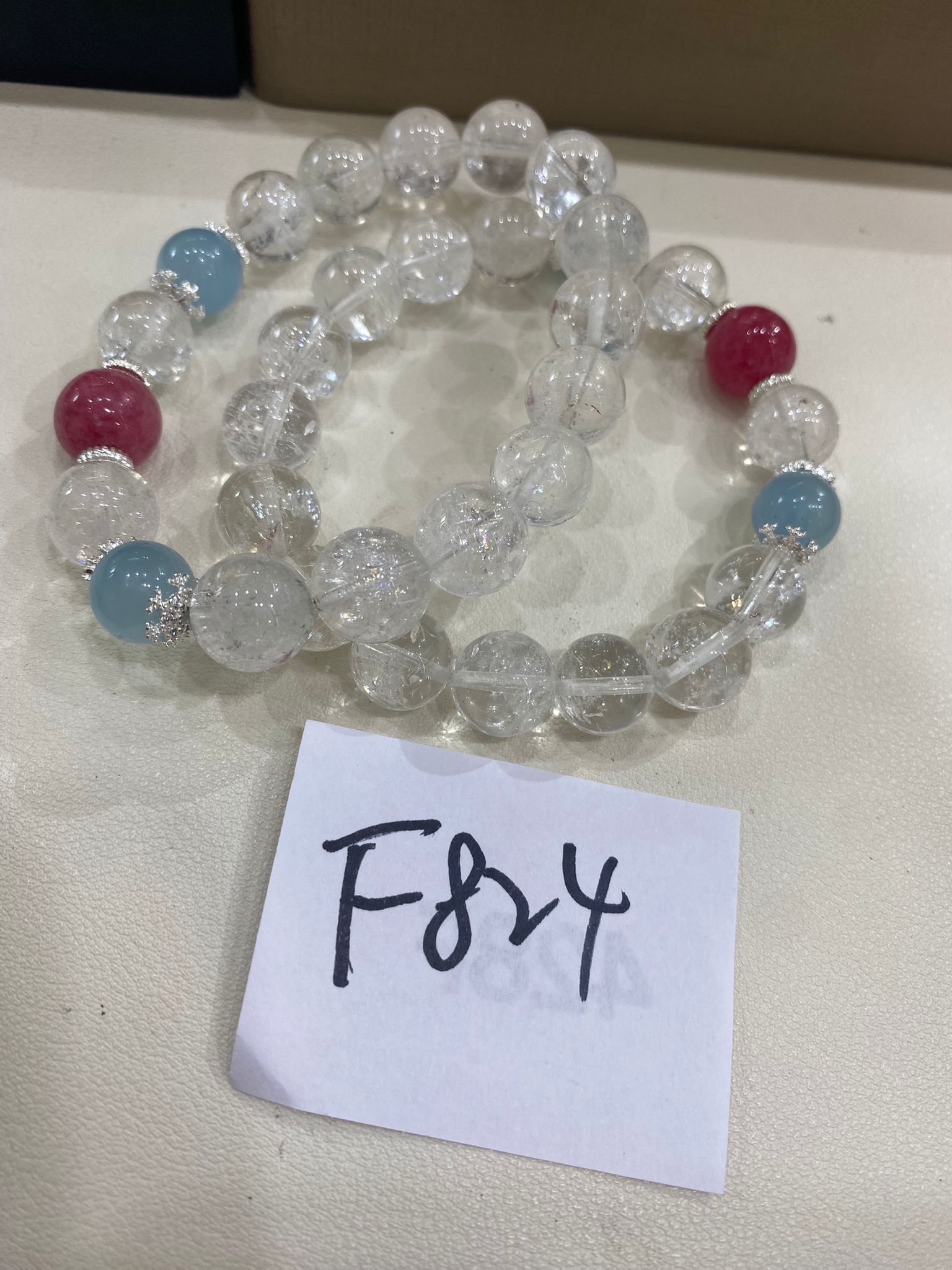 F824 薔薇輝石拼海藍寶晶中晶DIY手串 11mm 