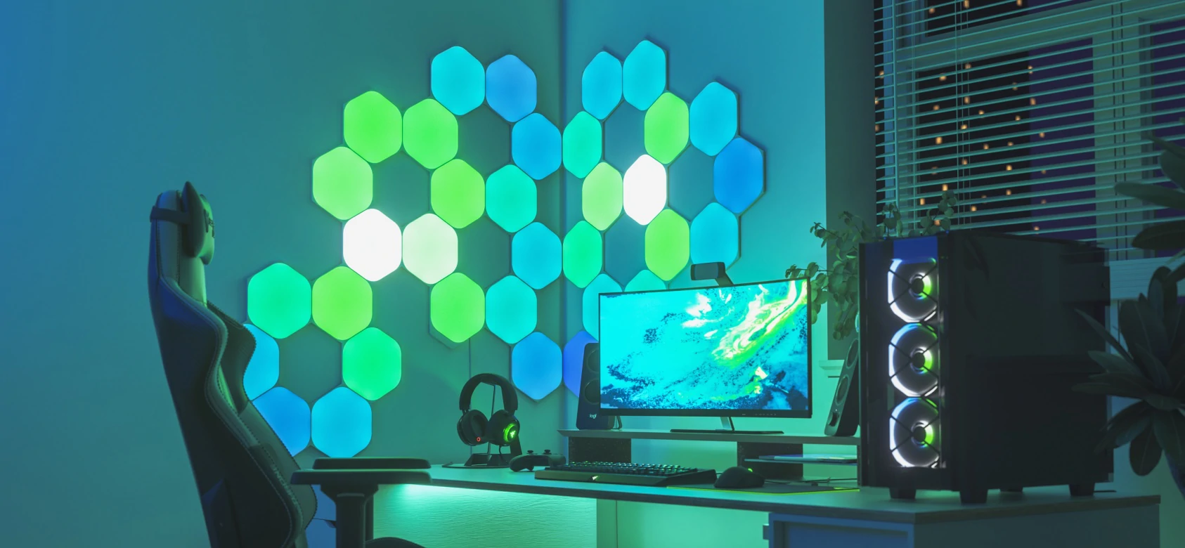 [原裝香港行貨丨2年保養] Nanoleaf Shapes Hexagon Smarter Kit 六角形智能照明燈板 - 9塊裝 | 電競 | 燈光氛圍 | 支援Apple HomeKit Nanoleaf Shapes Hexagon Starter Kit - 9-pack | Gaming | Ambient Lighting | Apple HomeKit Support