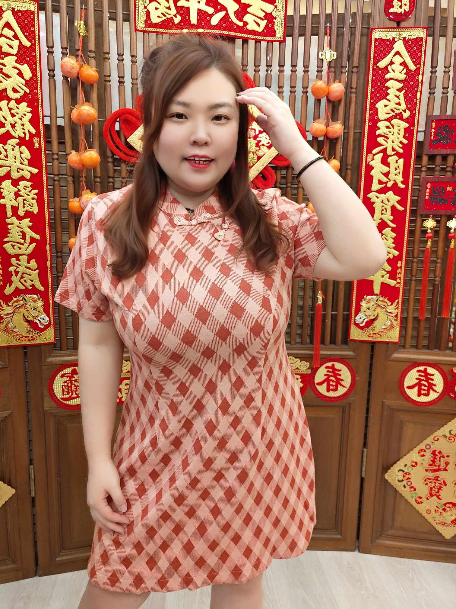 NJH04 TW#5310 复古格子旗袍连衣裙