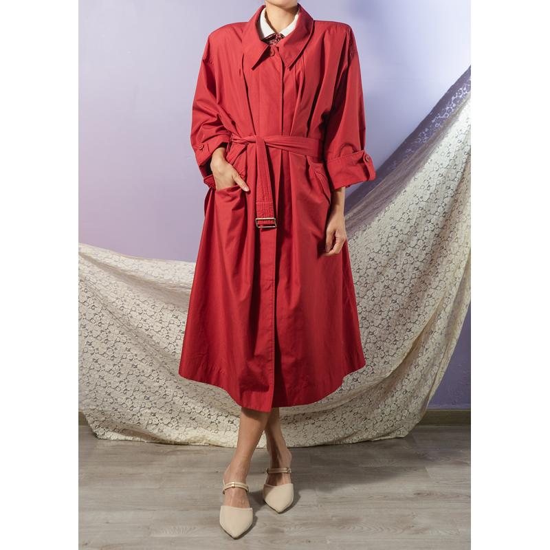 Rare! Vintage Japanese 1980s Shoulder-Padded Red Trench Coat (MT1612-2)