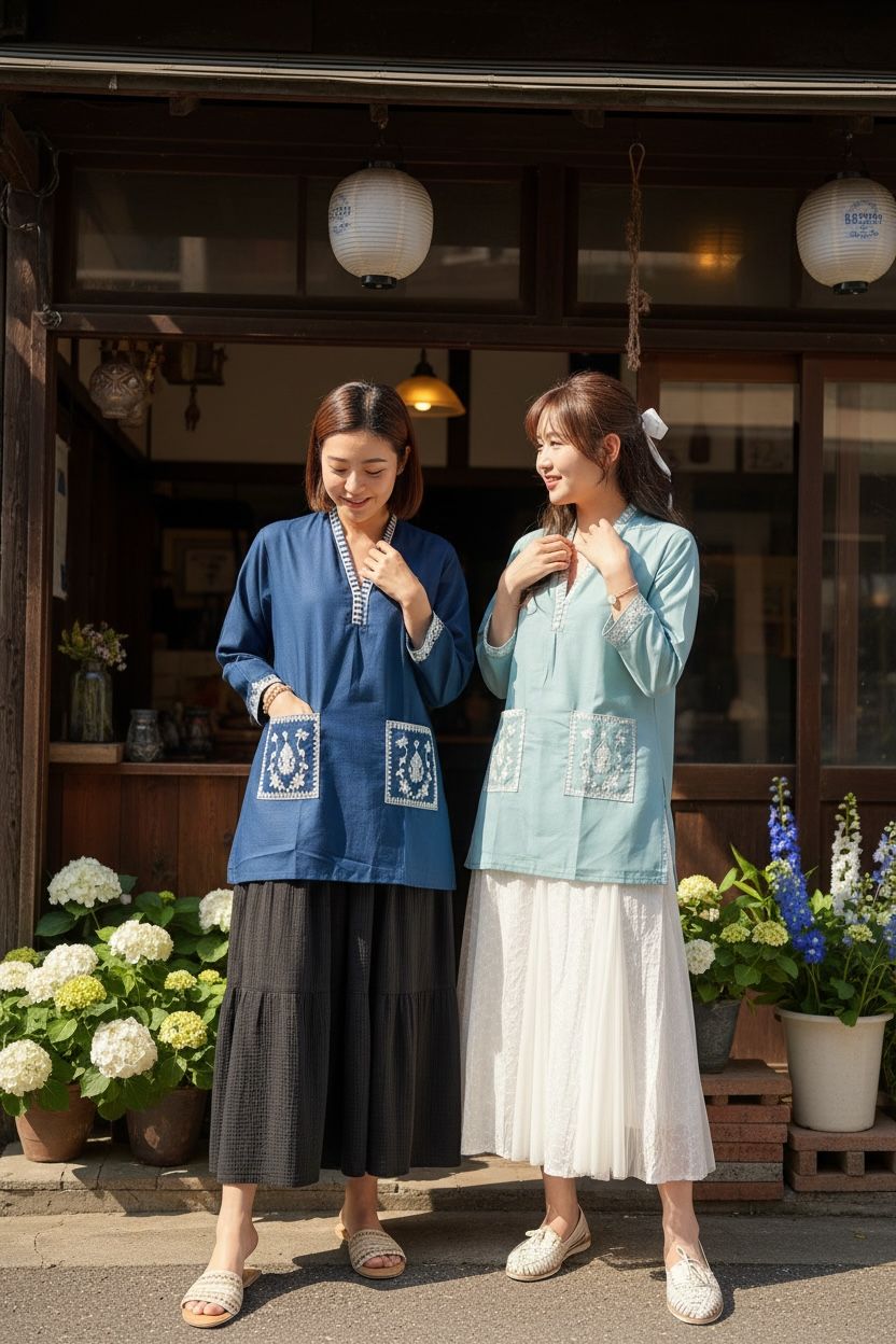 1648 Dark Blue Short Emb Kurta