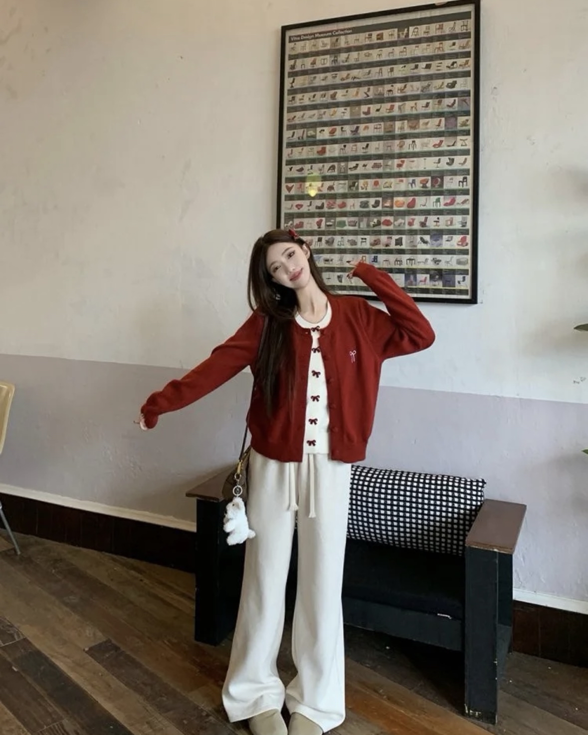 TP452高领红色毛衣假两件