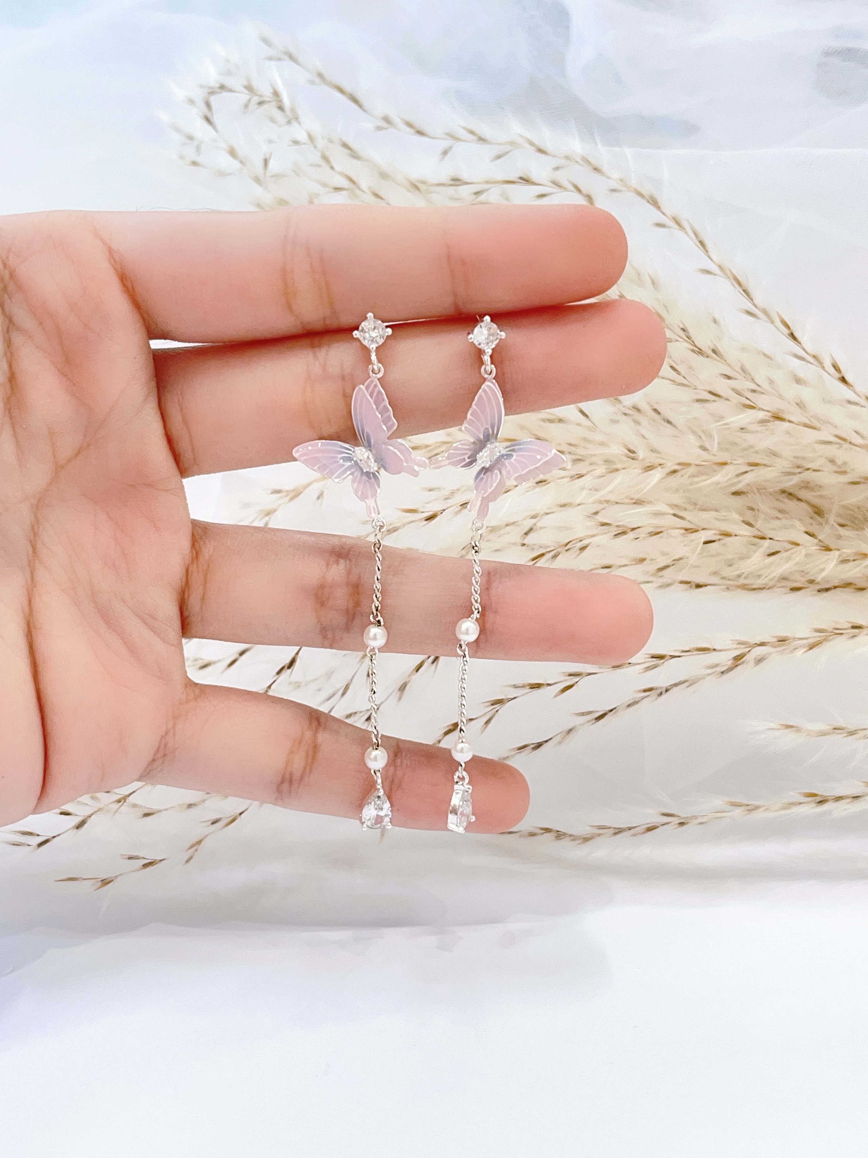 法式仙气蝴蝶珍珠流苏耳环