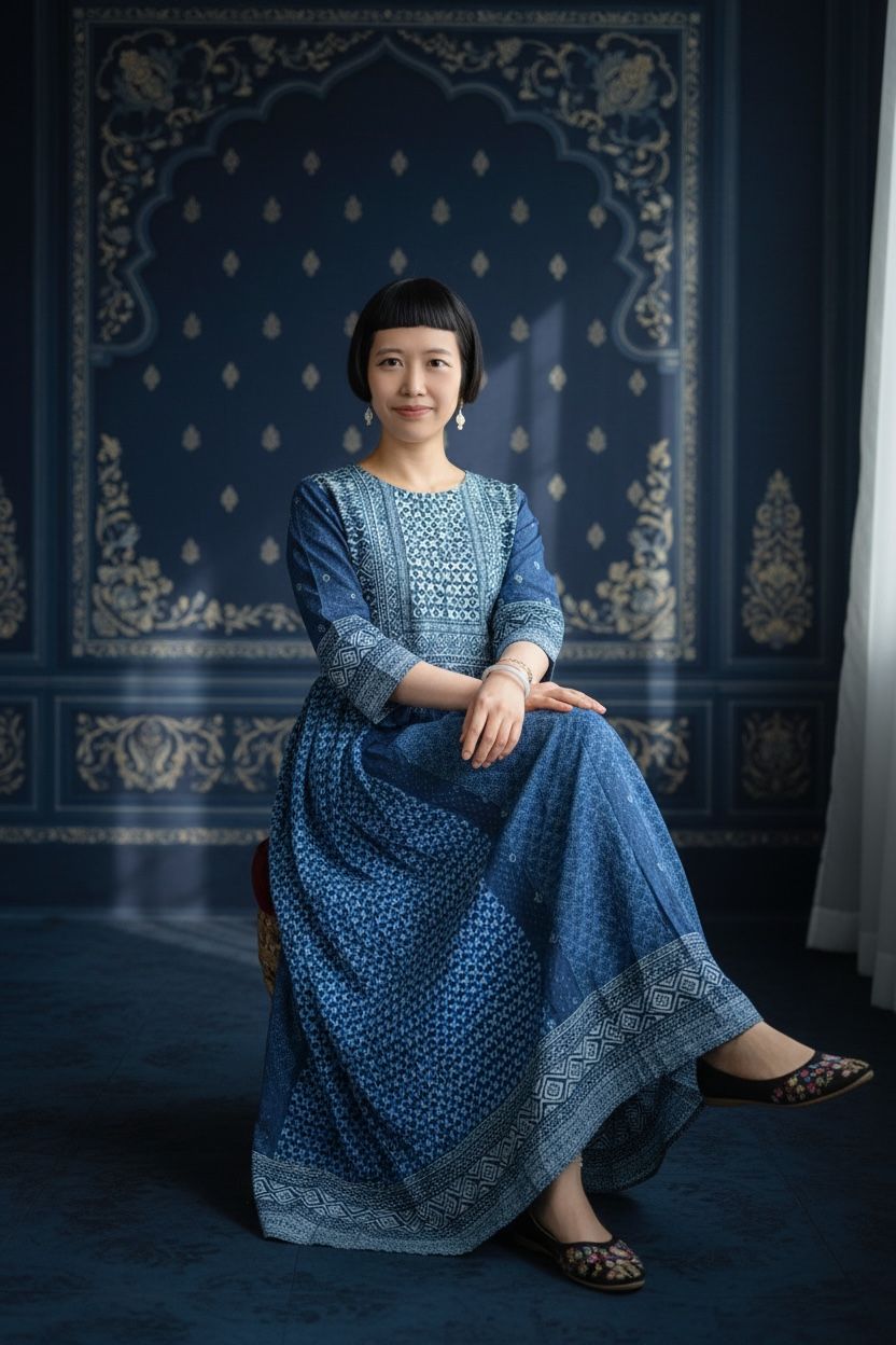 1634 White x Blue Block Print OP