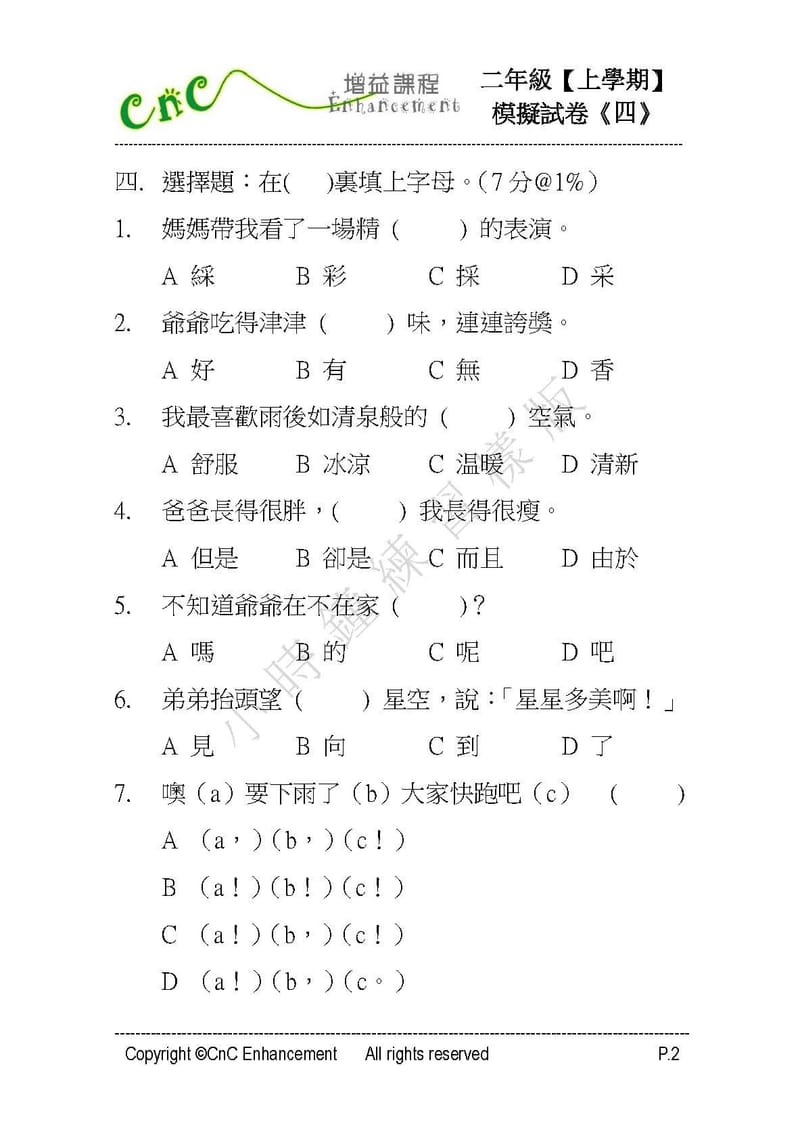 模擬試卷 (二年級)